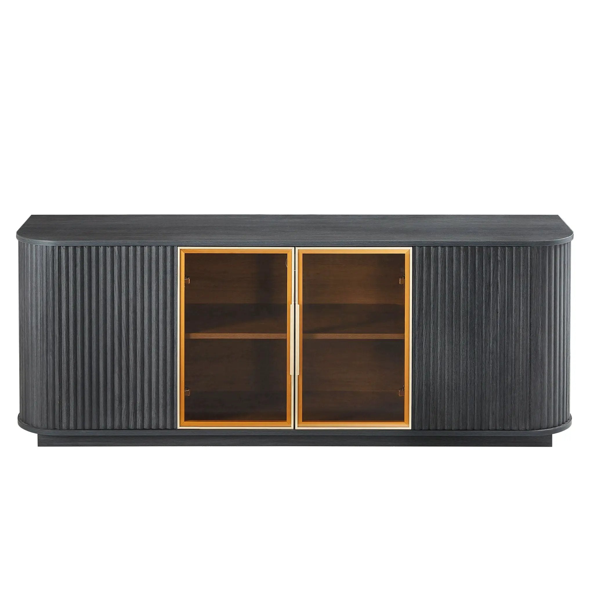 Modern 64" Wavy TV Cabinet With LED Lights - Black by Unique Piece Furniture