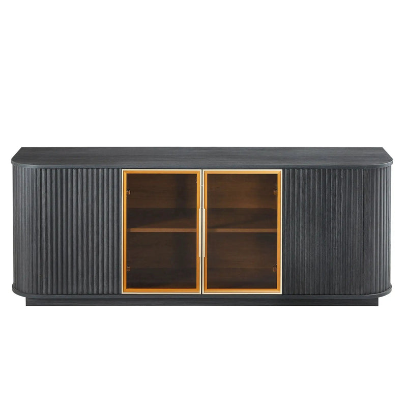 Modern 64" Wavy TV Cabinet With LED Lights - Black by Unique Piece Furniture