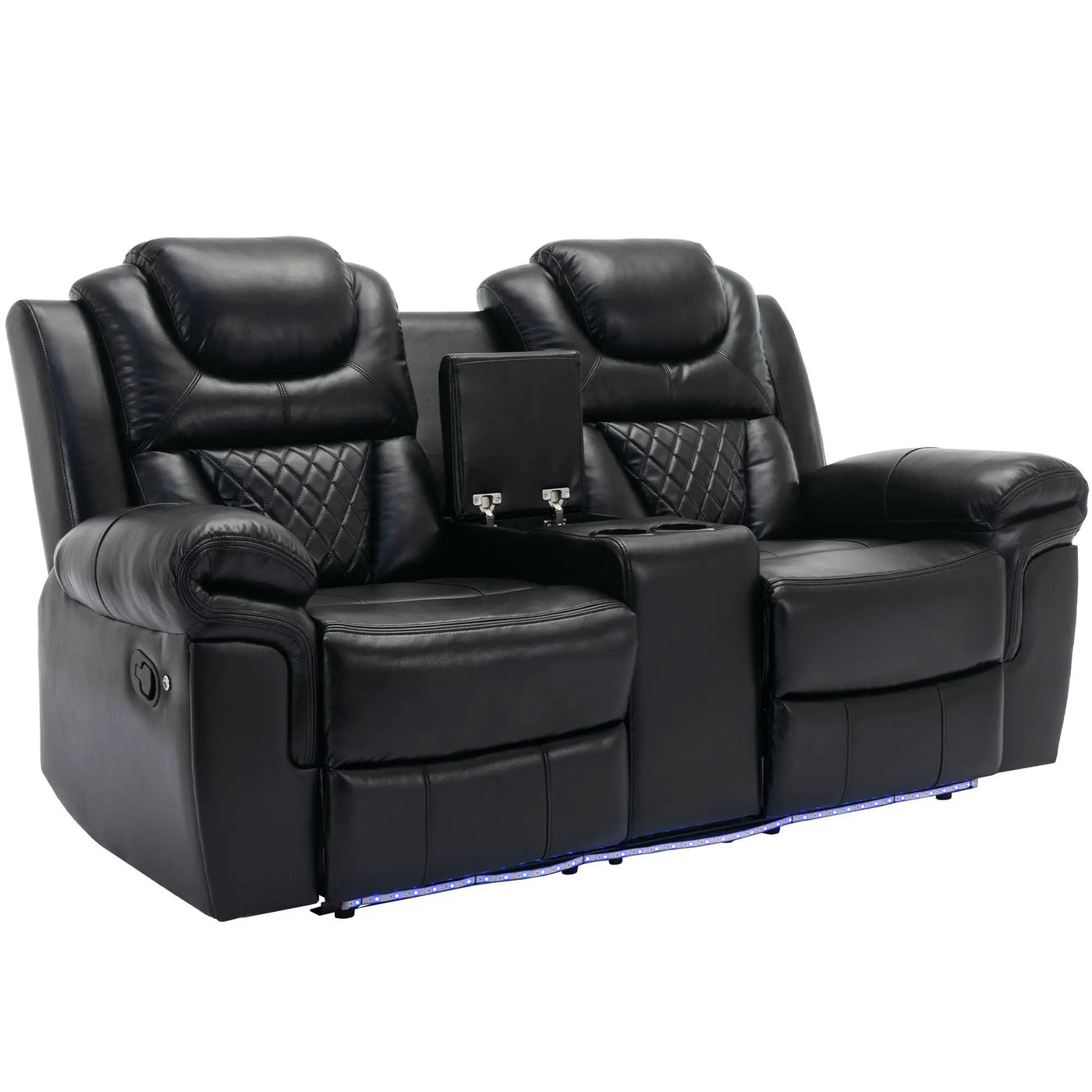 Home Theater Seating Manual Recliner Loveseat With Hide-Away Storage, Cup Holders And Led Light Strip For Living Room by Unique Piece Furniture