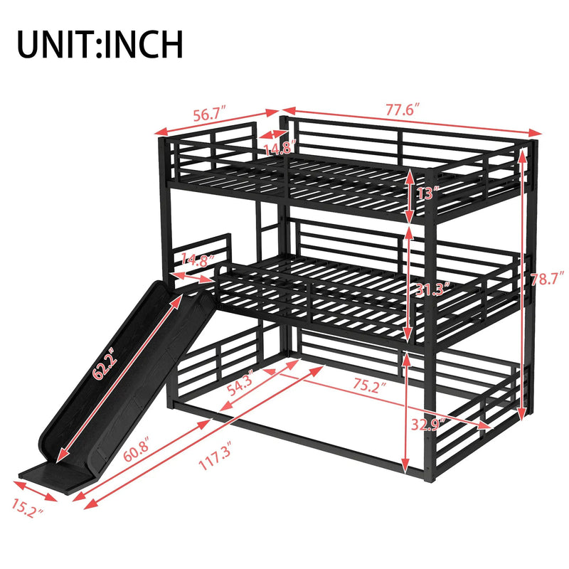 Full Over Full Over Full Bunk Bed with Slide by HouseOfZazla