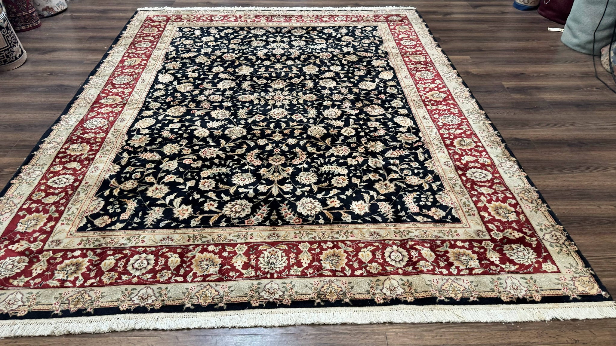 Sino Persian Rug 8x10, Black and Red, Floral Allover by Jewel Rugs