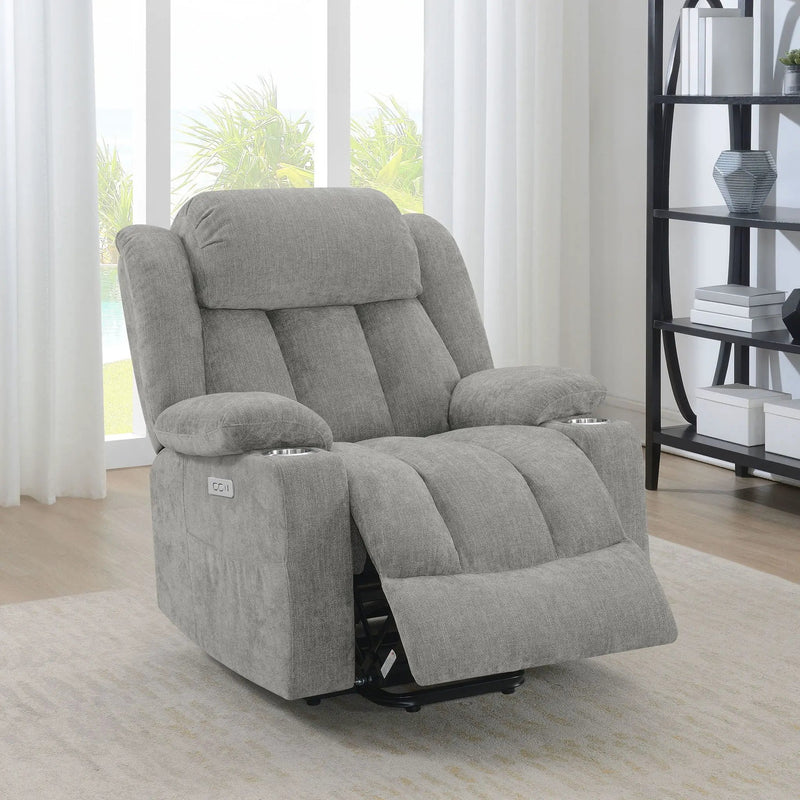 Beca - Upholstered Power Lift Recliner With Cupholders And USB Charging by HouseOfZazla