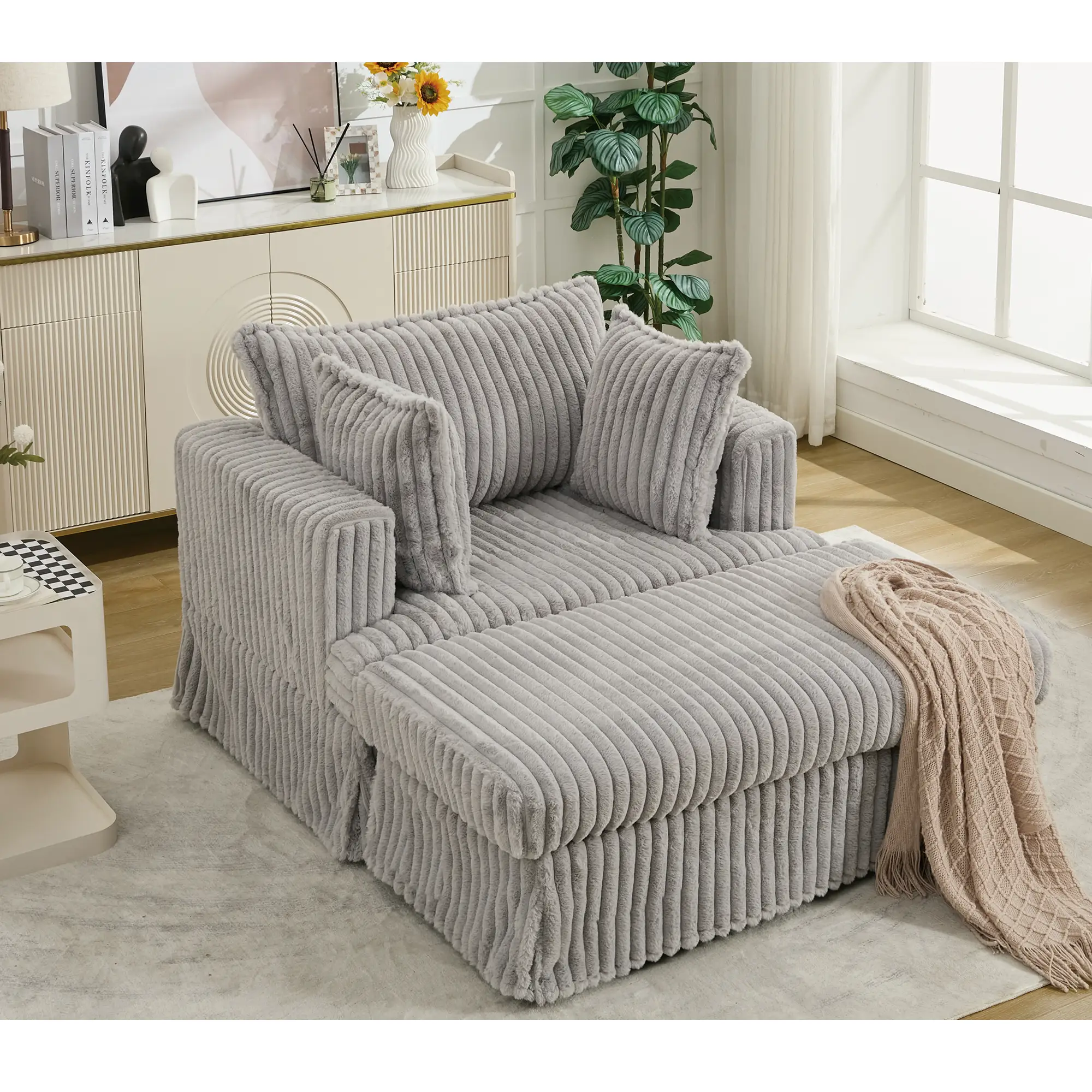 47.7'' Oversized Corduroy Chaise Longue with Ottoman by HouseOfZazla