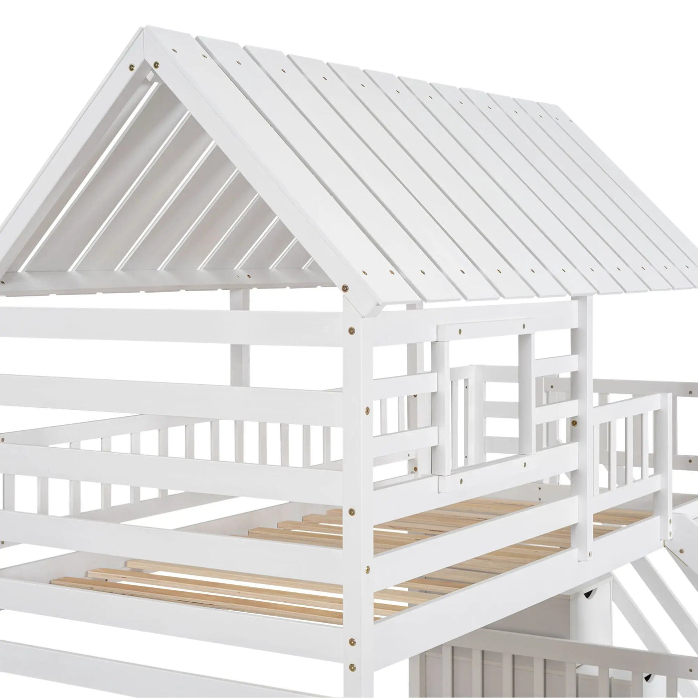 House Bunk Bed With Trundle, Storage Staircase, Roof And Window Design by HouseOfZazla