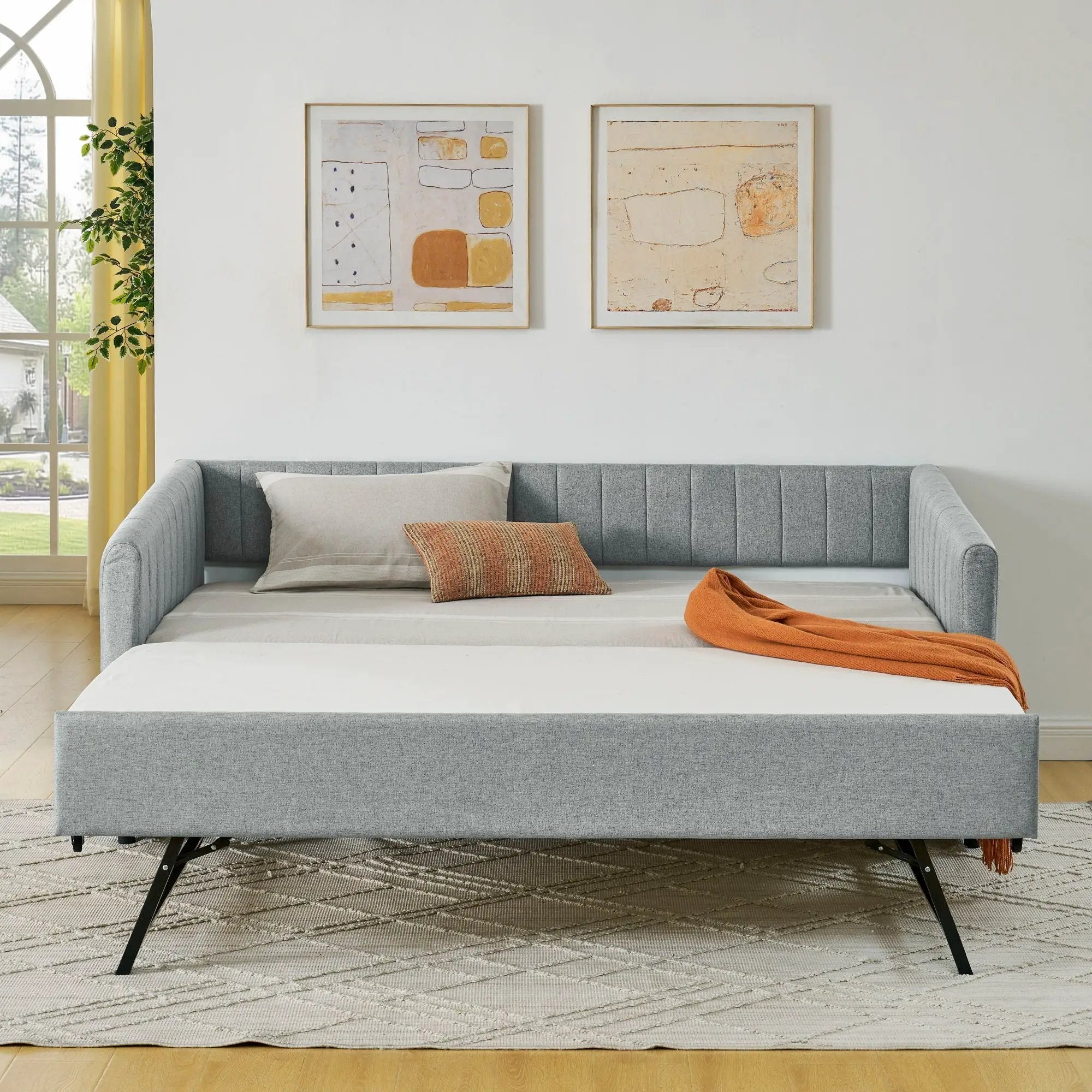 Upholstered Daybed With Trundle With Vertical Stripes by Unique Piece Furniture