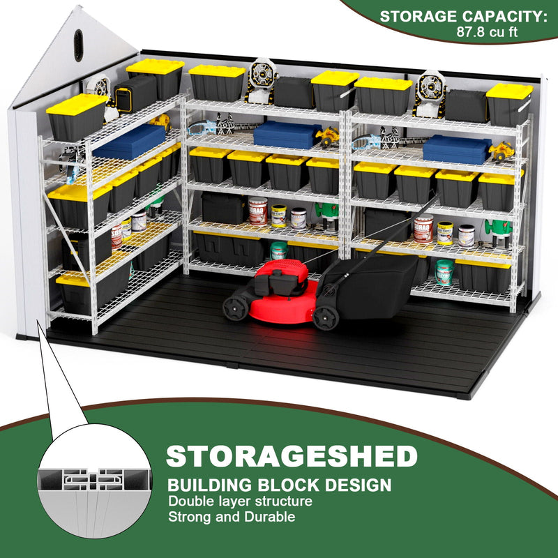 8 Ft. W X 12 Ft. D Plastic Storage Shed With Floor - Black / Gray by HouseOfZazla