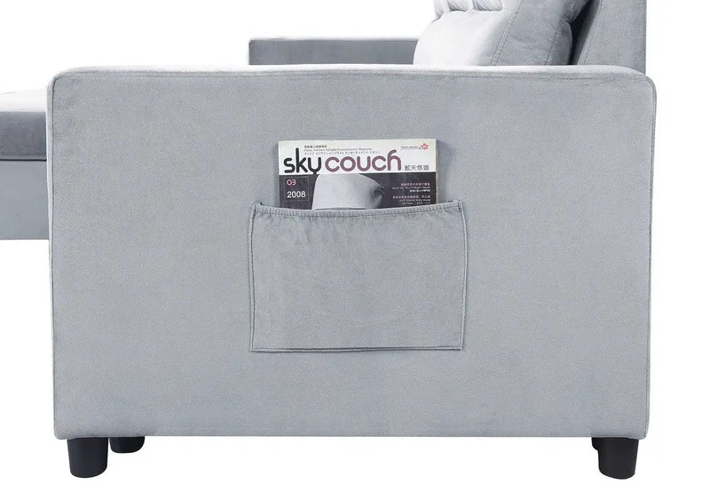 Ruby - Reversible Sleeper Sectional Sofa With Storage Chaise And Side Pocket - Light Gray by HouseOfZazla