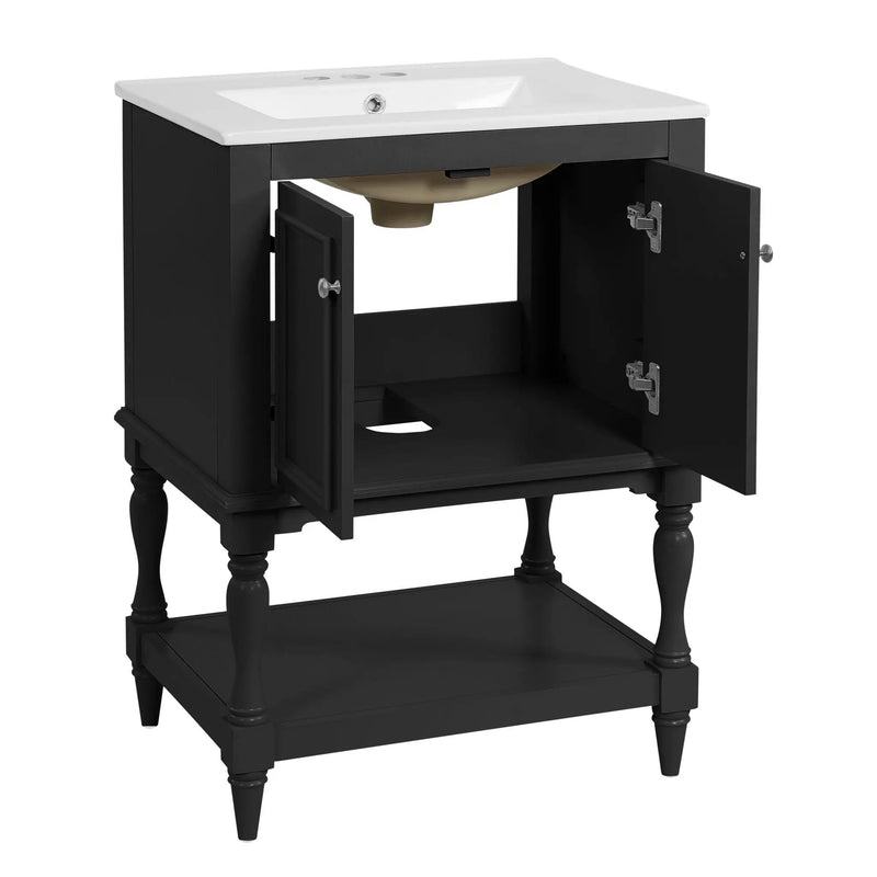 Modern Bathroom Vanity With Sink, Rectangular Cabinet With Open Shelf And Closed Storage by Unique Piece Furniture