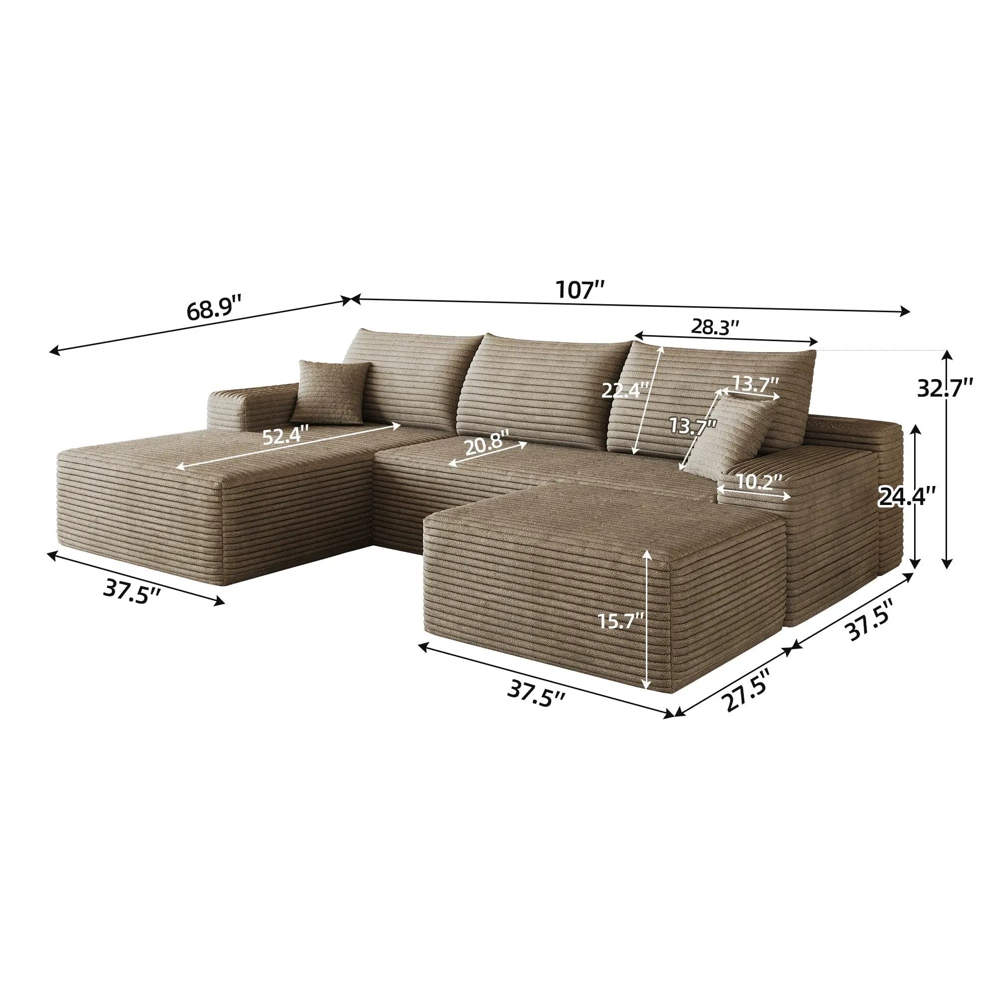 107" Cloud Sectional Sofa with Ottoman by HouseOfZazla