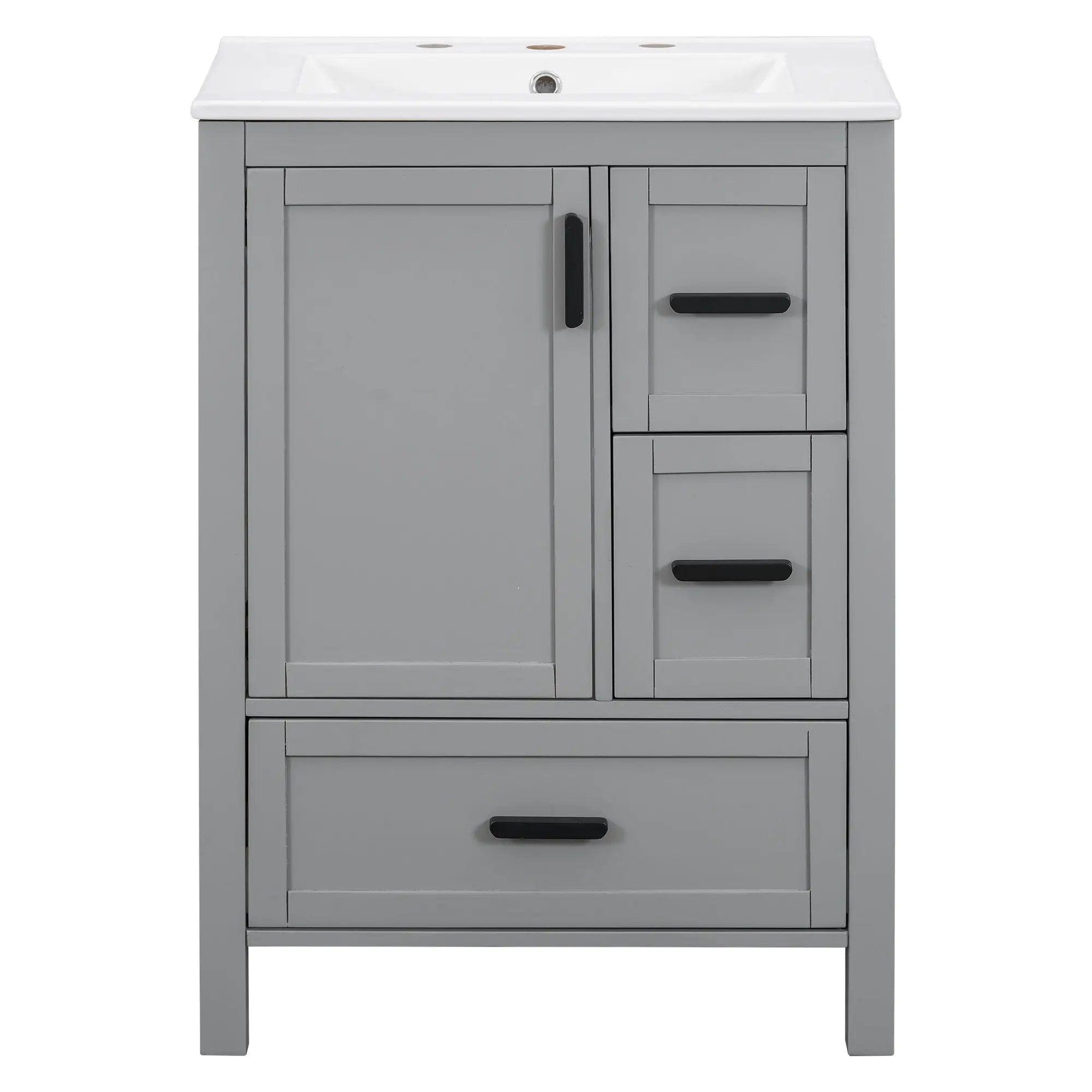 Bathroom Vanity With Sink, Soft Close Door, Double Layer Door Shelf And 3 Drawers - Gray by Unique Piece Furniture