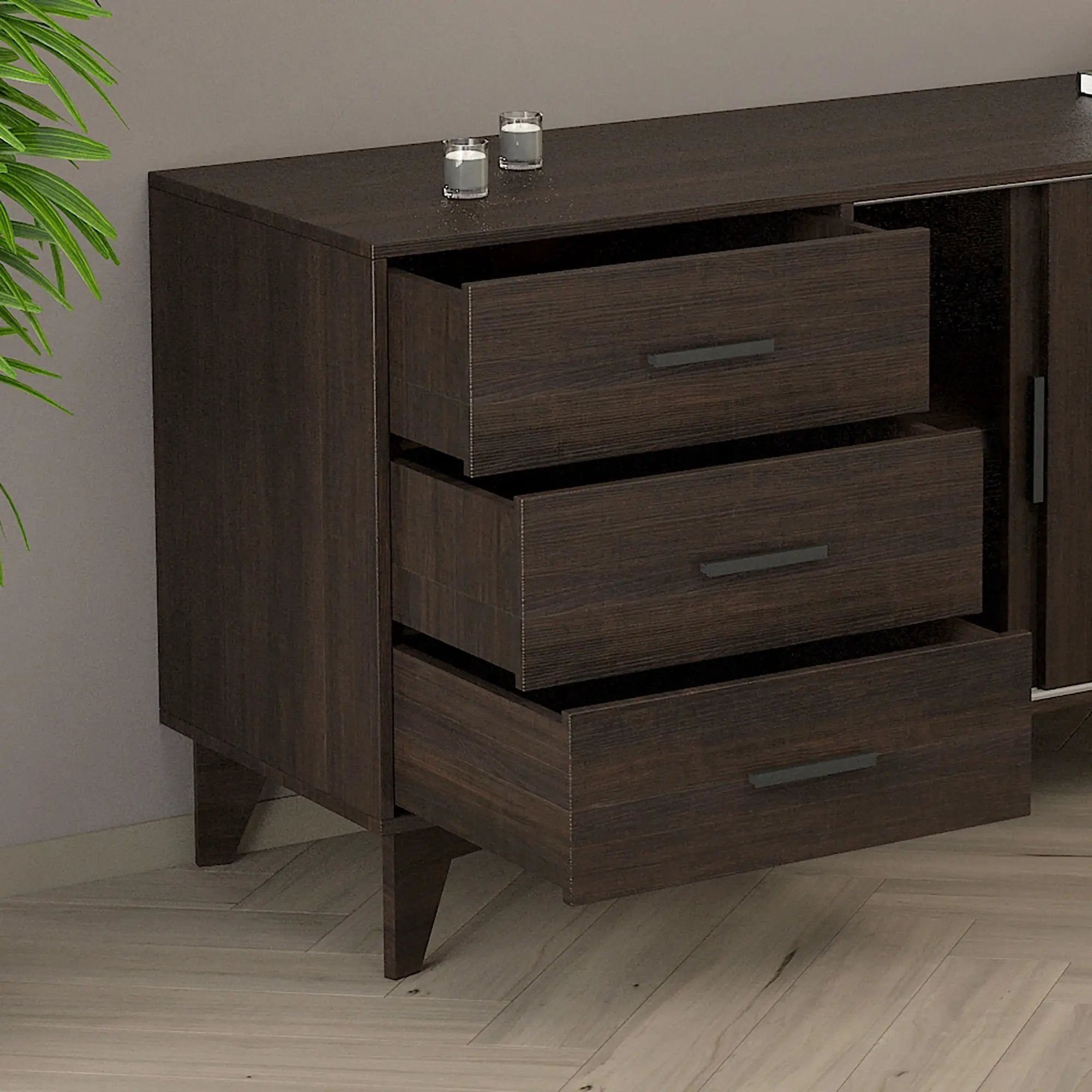 Parker - TV Stand With Sliding Doors And Drawers - Dark Brown by HouseOfZazla