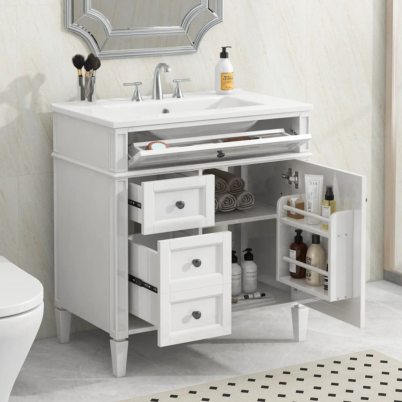 Bathroom Vanity With Top Sink, Storage Cabinet With 2 Drawers, Tip Out Drawer by HouseOfZazla