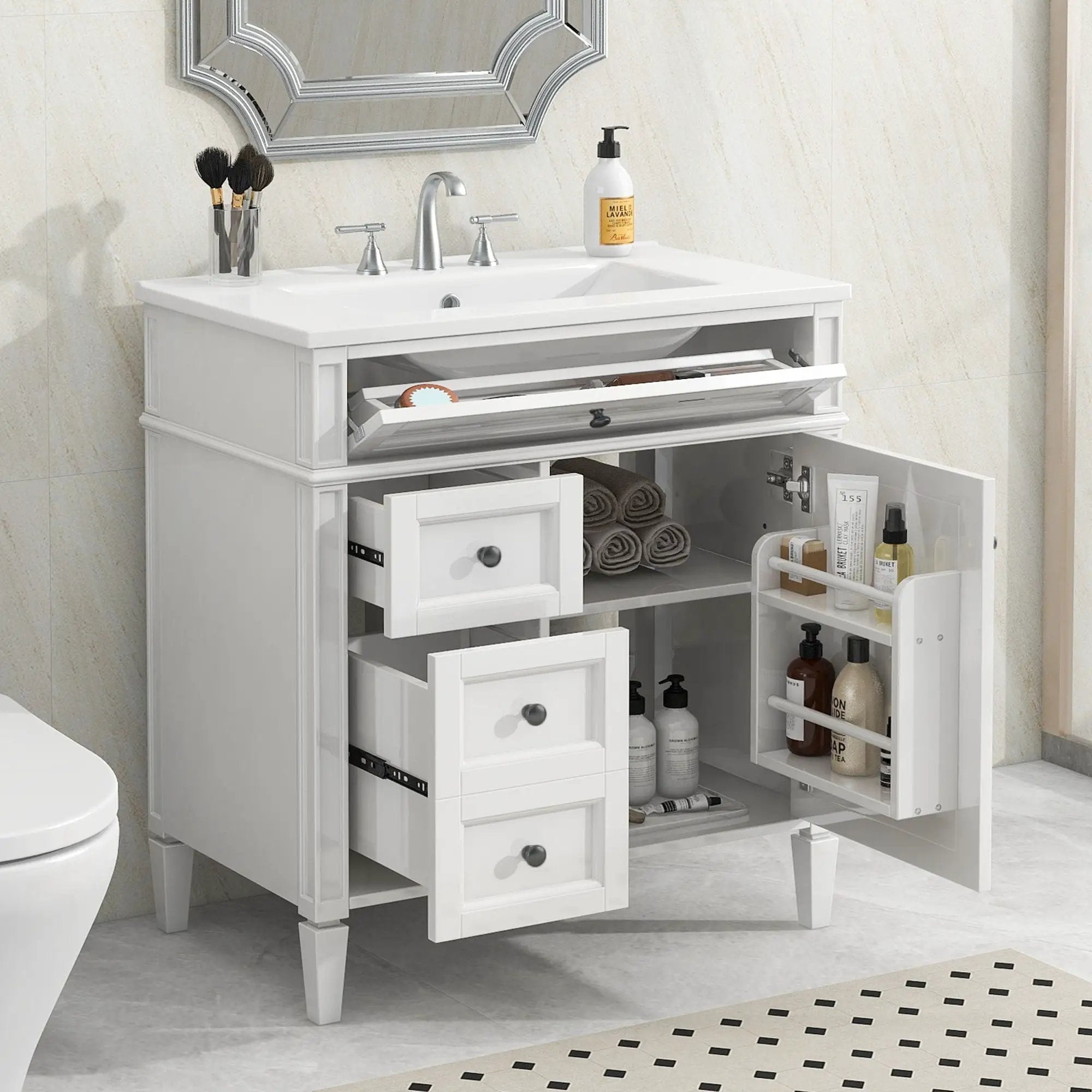 Bathroom Vanity With Top Sink, Storage Cabinet With 2 Drawers, Tip Out Drawer by HouseOfZazla
