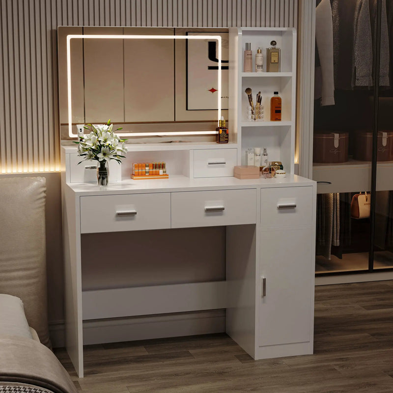 40.95" Newly Designed Smart Mirror Dressing Table With Drawers And Storage Cabinet, Dressing Table With Dressing Pad For Bedroom, Dressing Room by HouseOfZazla