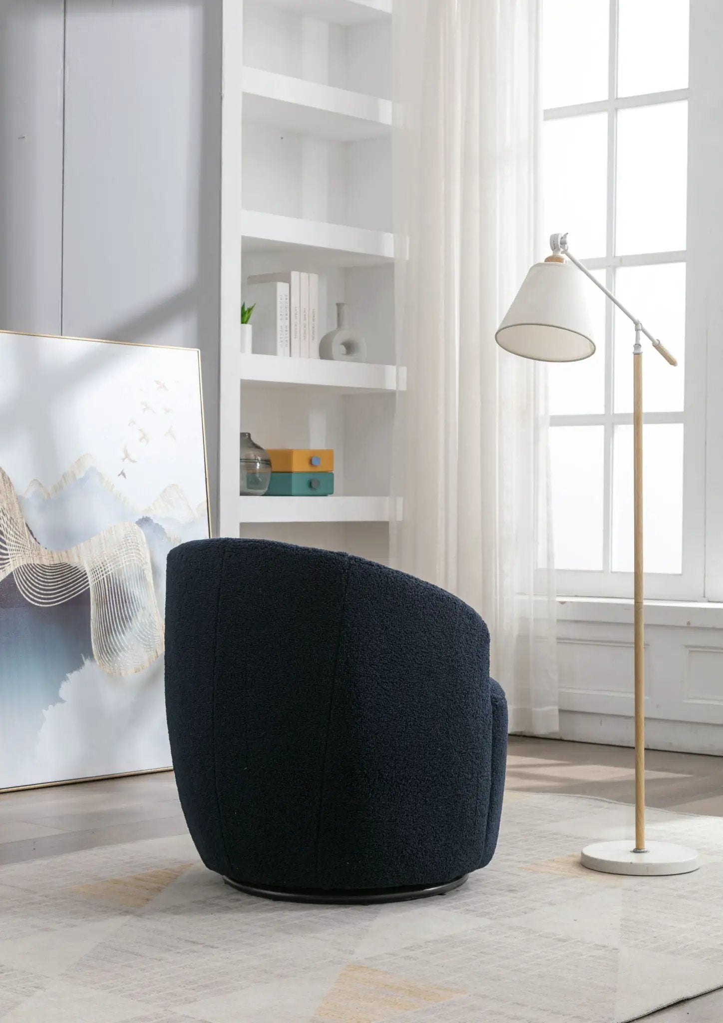 Teddy Fabric Swivel Accent Armchair Barrel Chair With Powder Coating Metal Ring by Unique Piece Furniture