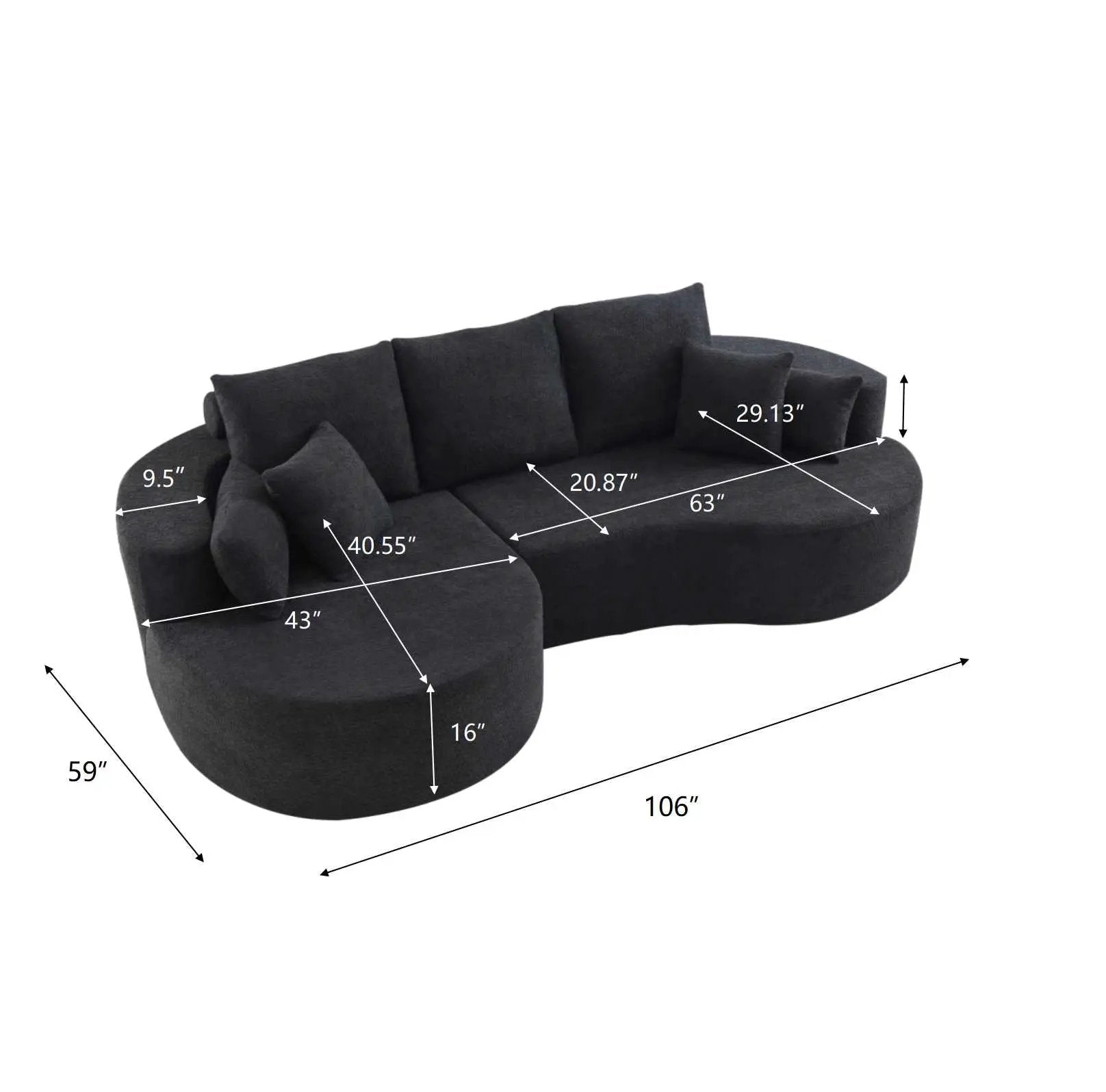 106 in. 2-Piece Fabric Cloud Curved Sectional Boucle Sofa with Chaise Lounge by HouseOfZazla