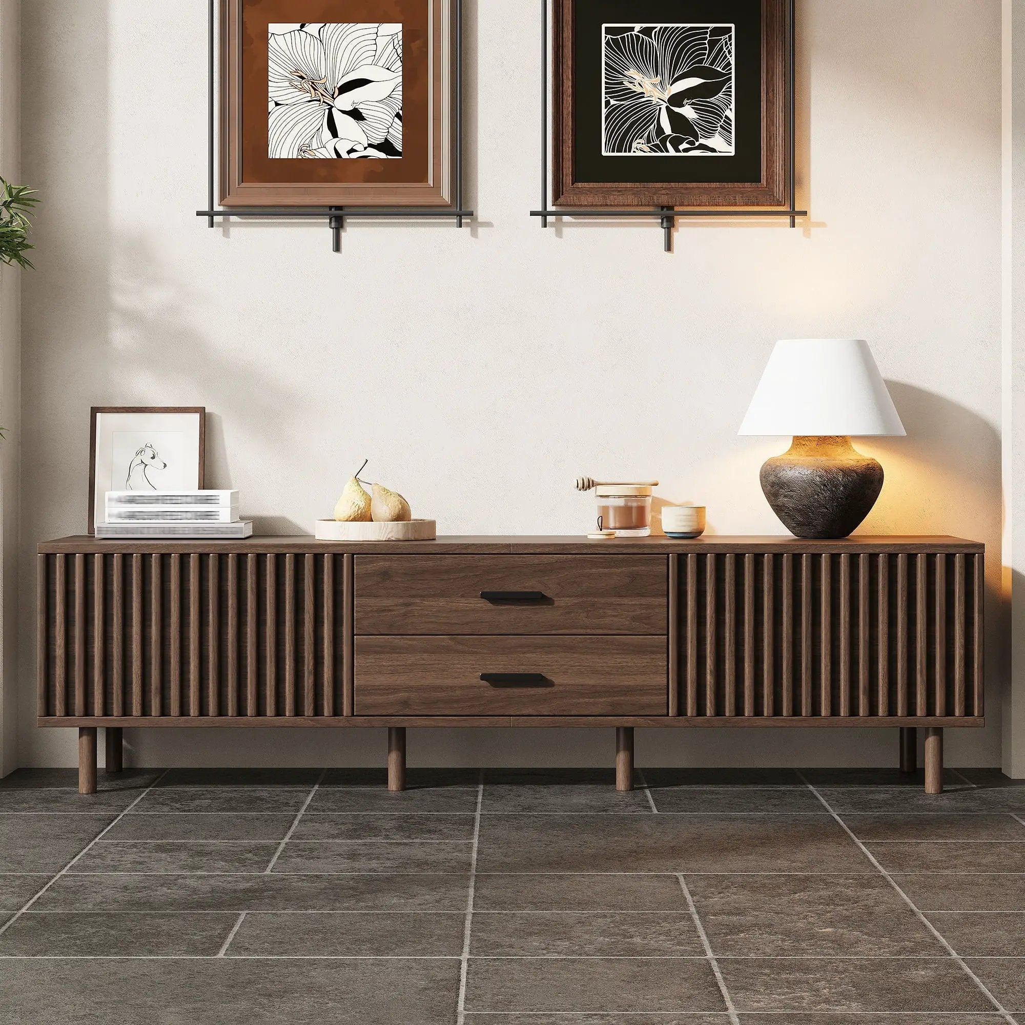TV Stand For TVs Up To 80", Media Entertainment Center With Ample Storage - Dark Brown by Unique Piece Furniture
