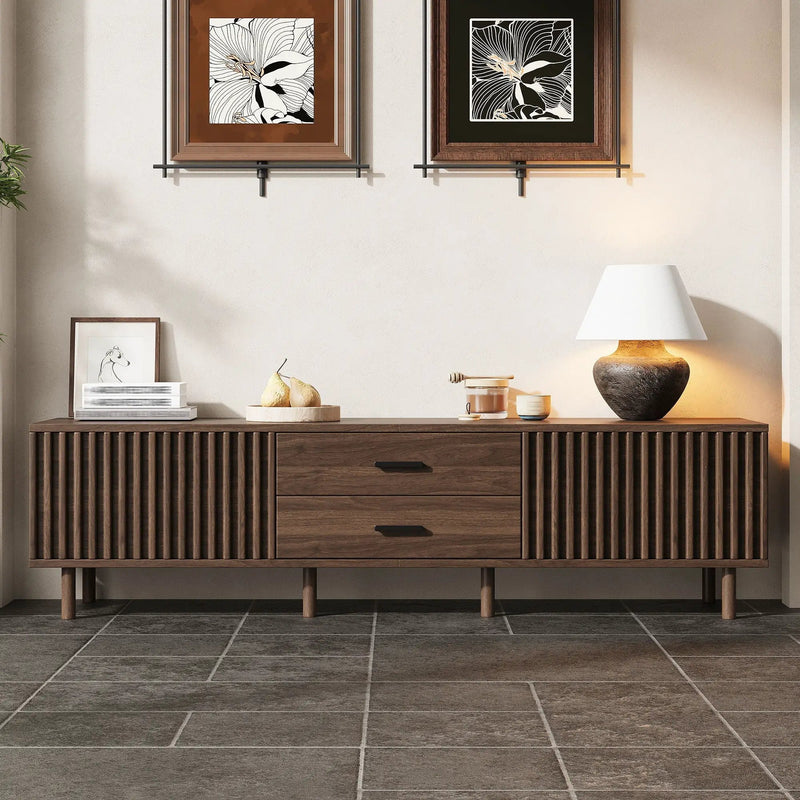 TV Stand For TVs Up To 80", Media Entertainment Center With Ample Storage - Dark Brown by Unique Piece Furniture