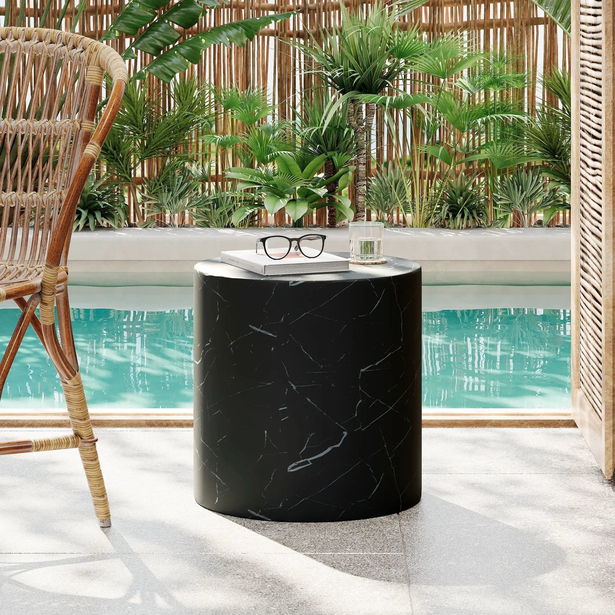 Cylindrical Design Outdoor Lightweight Concrete Side Table by HouseOfZazla