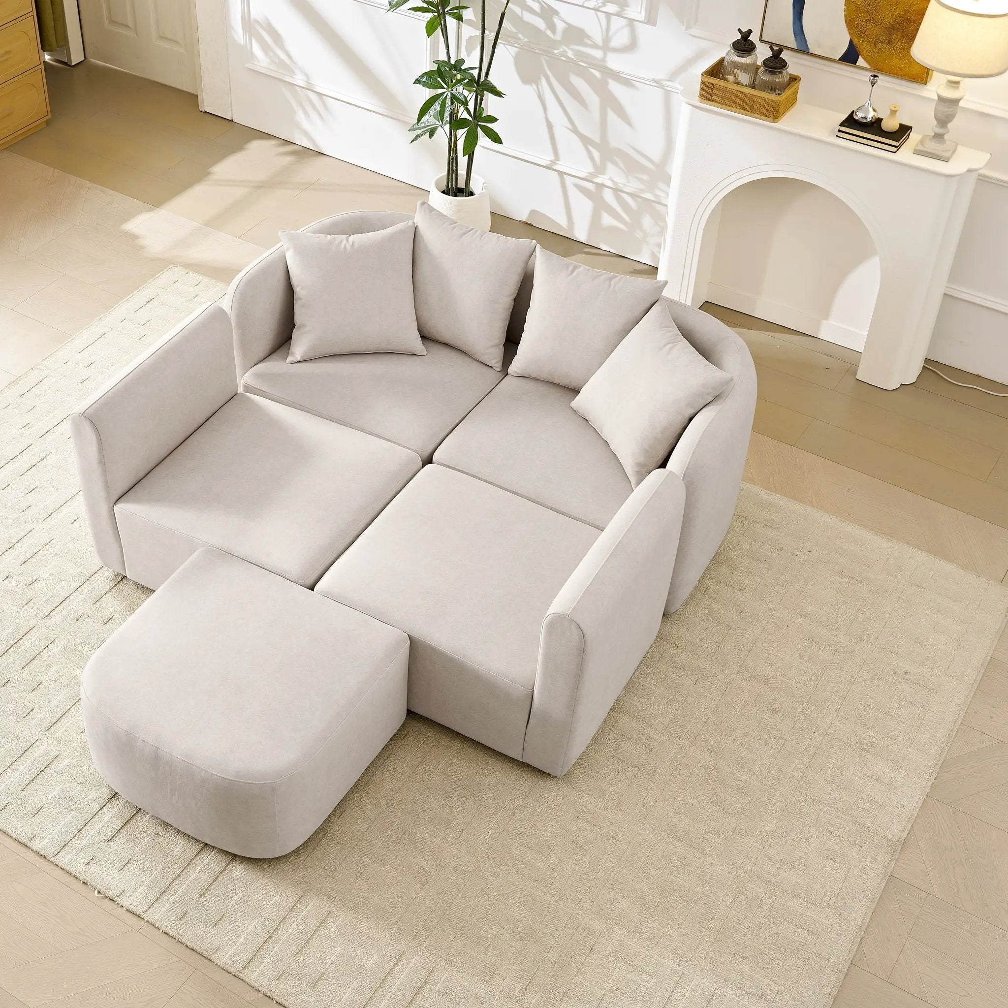 L-Shaped Modular Sectional Sofa With Ottoman, Living Room Furniture Set - Beige by HouseOfZazla