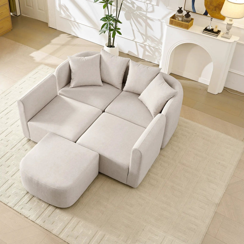 L-Shaped Modular Sectional Sofa With Ottoman, Living Room Furniture Set - Beige by HouseOfZazla
