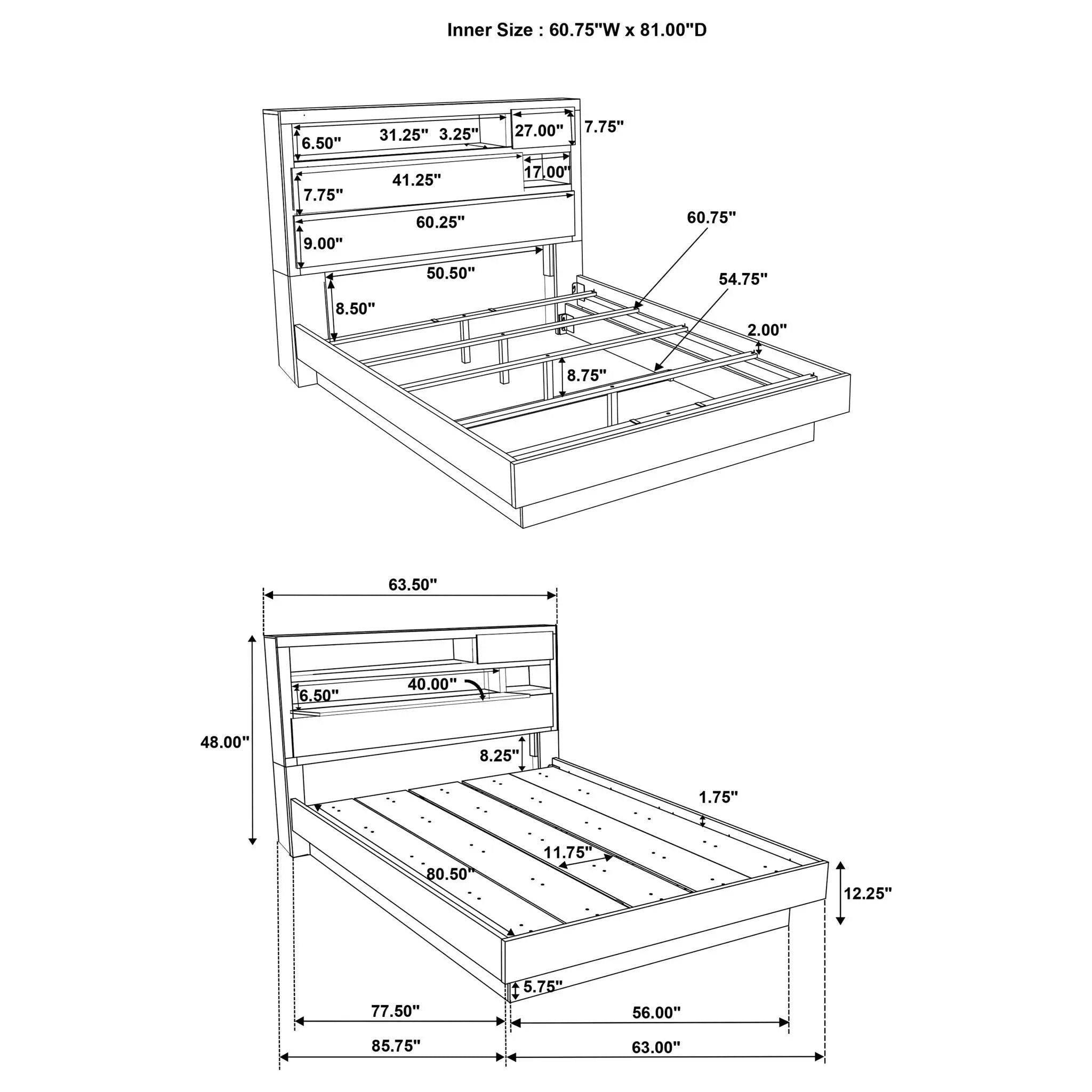 4 Piece Queen Bedroom Set With Built In Storage And Mirror - Oak