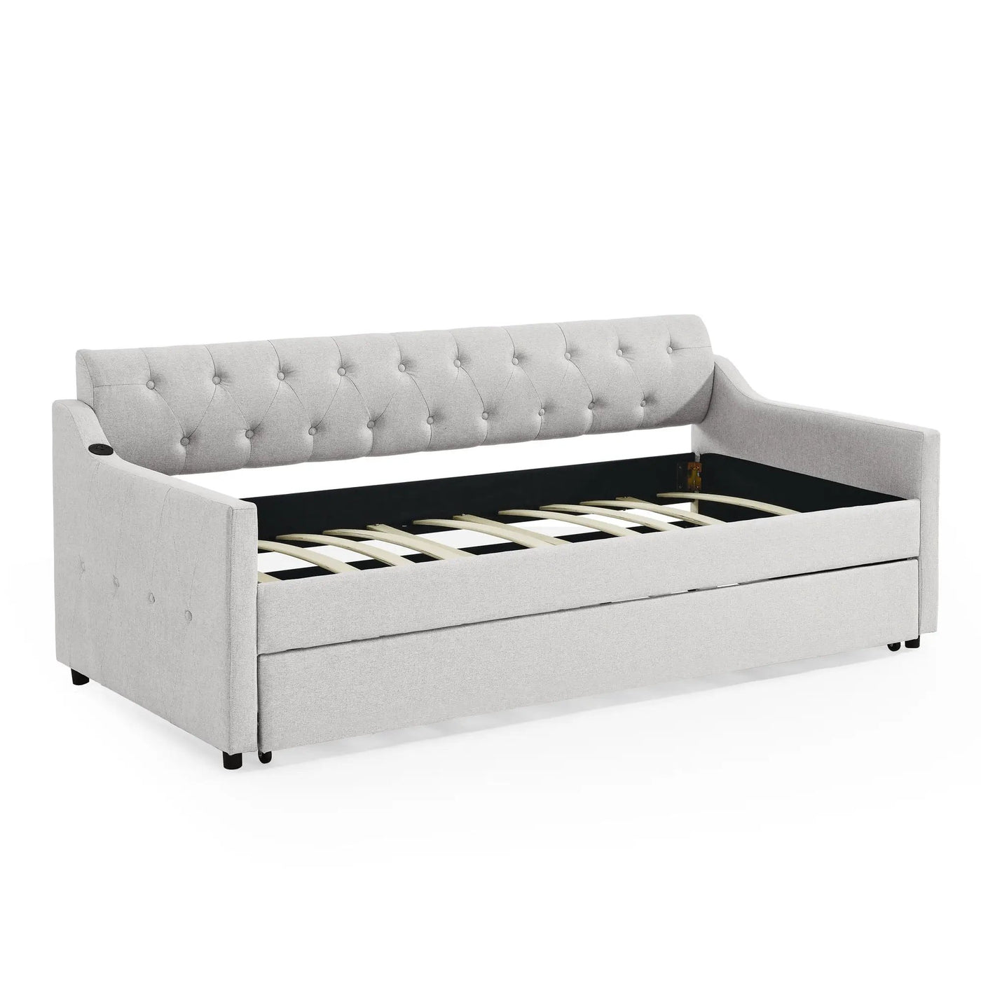 Size Upholstered Daybed With Trundle And USB Charging Armrest by Unique Piece Furniture