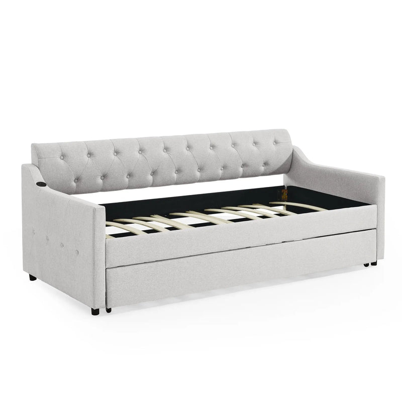 Size Upholstered Daybed With Trundle And USB Charging Armrest by Unique Piece Furniture