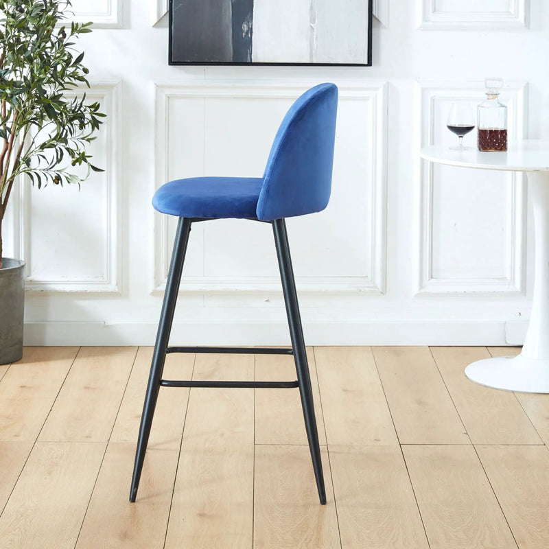 Bar Stool (Set of 2) Modern Counter Bar Height Chair With Back, Sturdy Metal Legs & Footrests, Island Stool For Kitchen Bar - Blue by Unique Piece Furniture