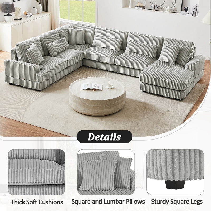 U - Shaped Sectional Sofa With Chaise Lounge, Oversized Living Room Sofa - Gray by HouseOfZazla