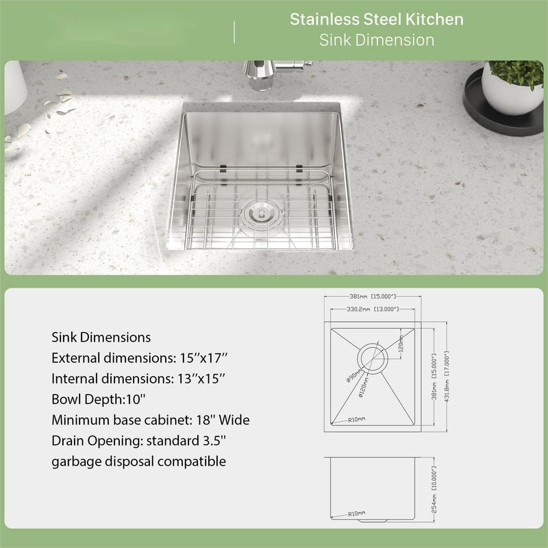 Modern Undermount Stainless Steel Kitchen Sink 16 Gauge, Deep Single Bowl by HouseOfZazla