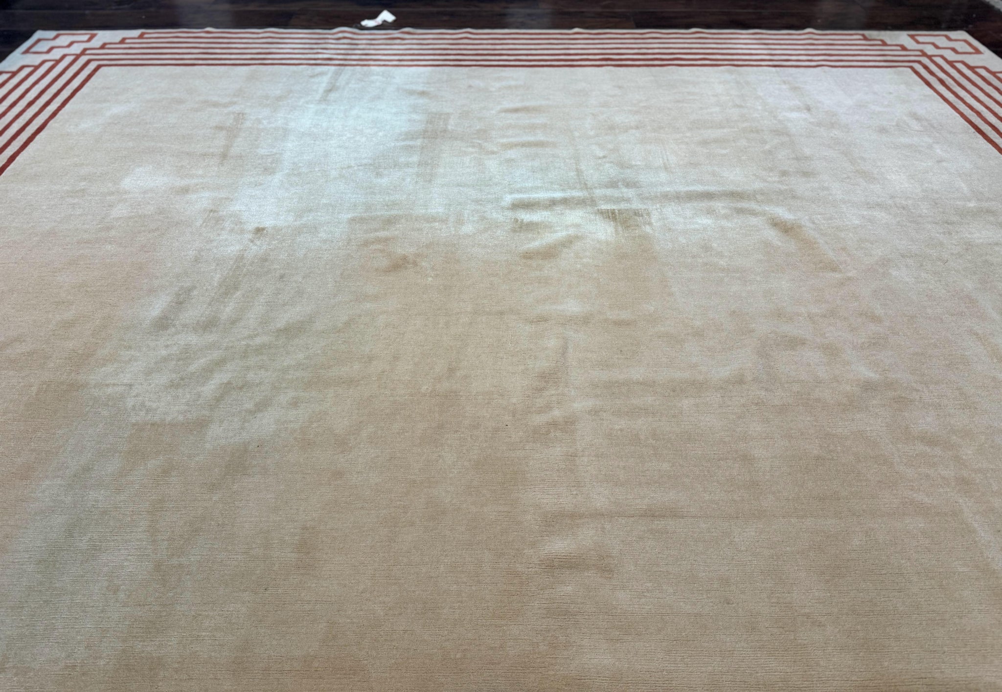 Modern Tibetan Rug 11 x 14.6, Wool and Silk, Simple Design, Handmade Large Area Rug, Cream by Jewel Rugs
