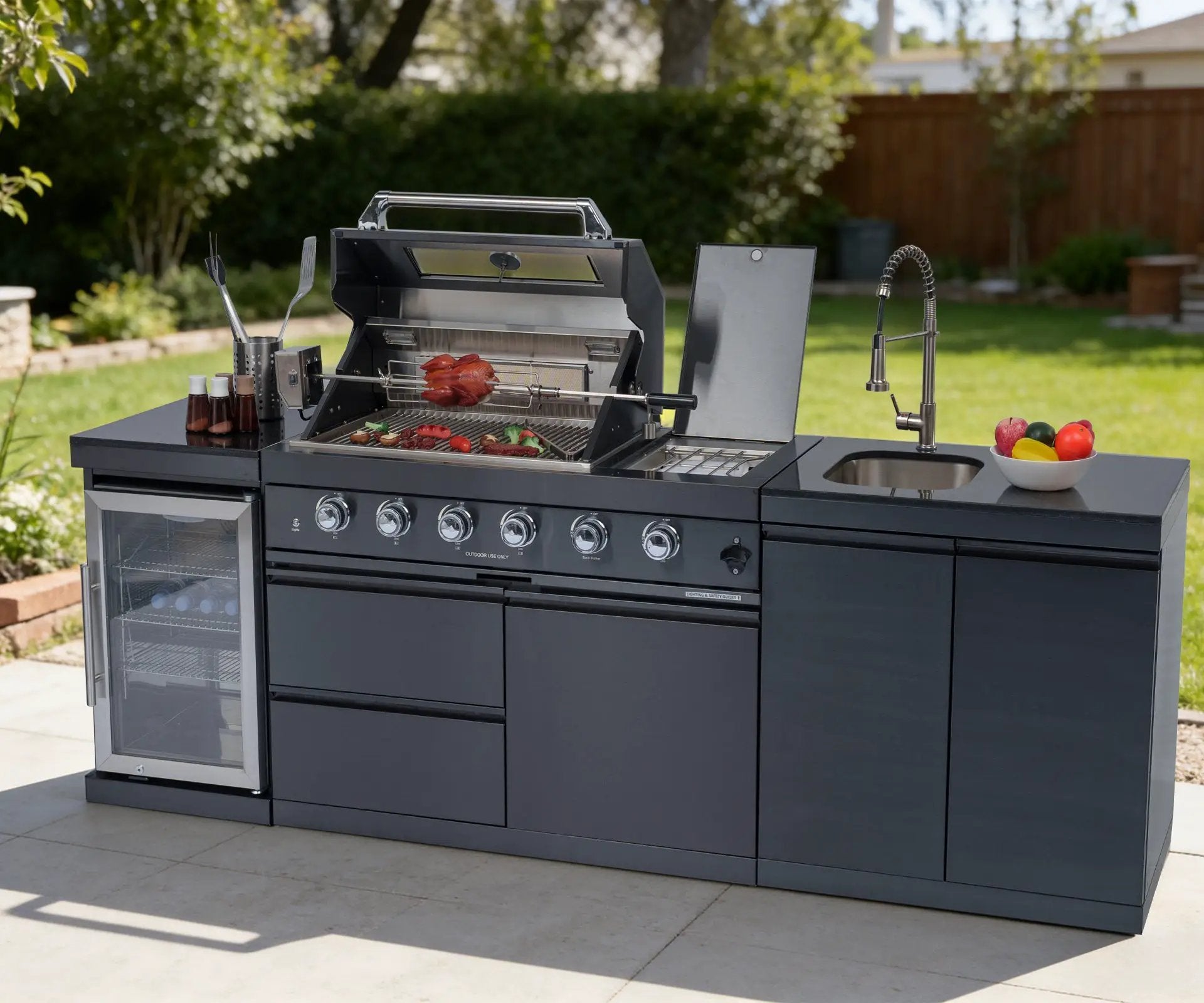 NG 104" 4-Burner 72,000 BTU Black Outdoor Kitchen Island Grill Rotisserie by Chery Industrial