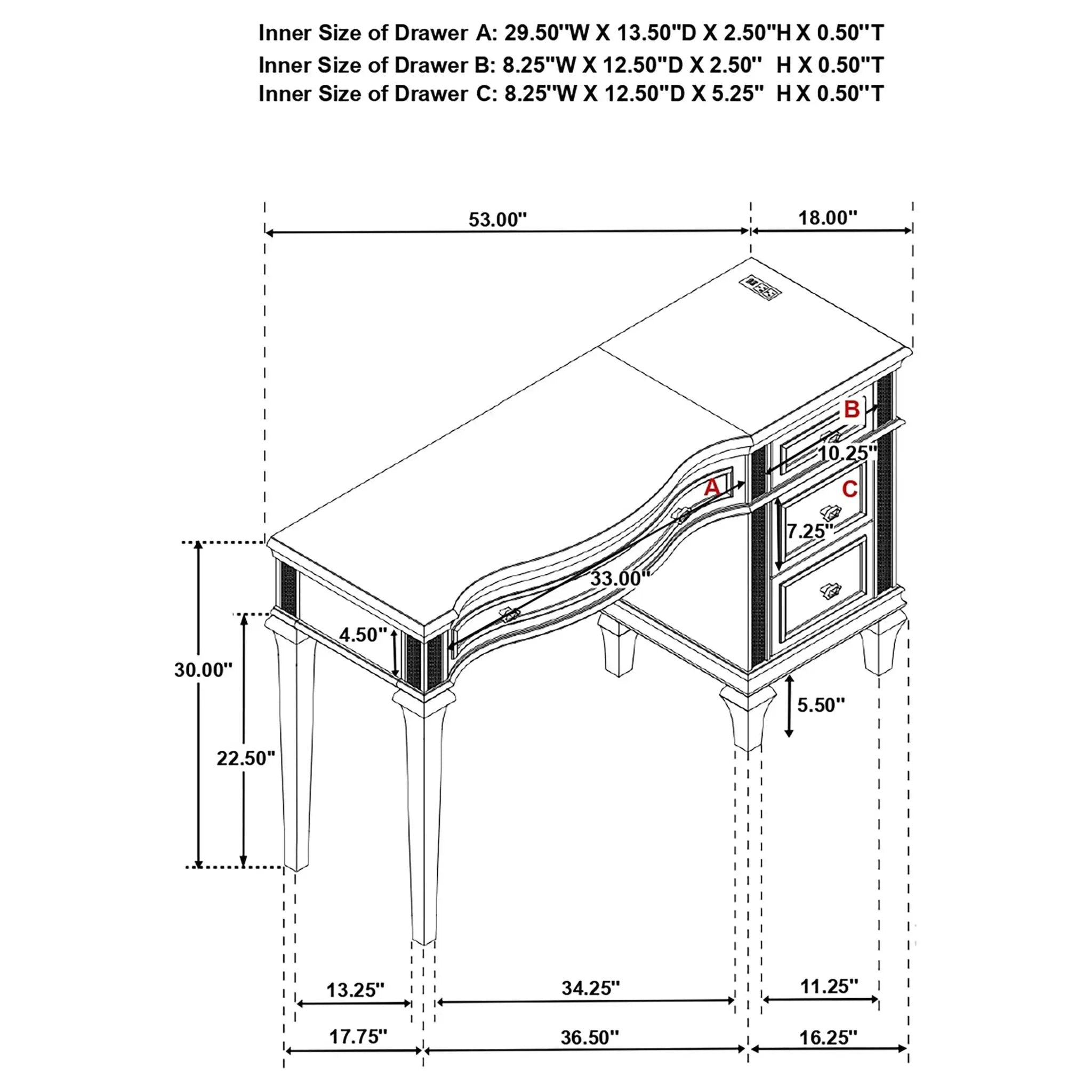 Colwood - 4 Drawer Vanity Desk With And Built In Charging - Silver Gray by HouseOfZazla