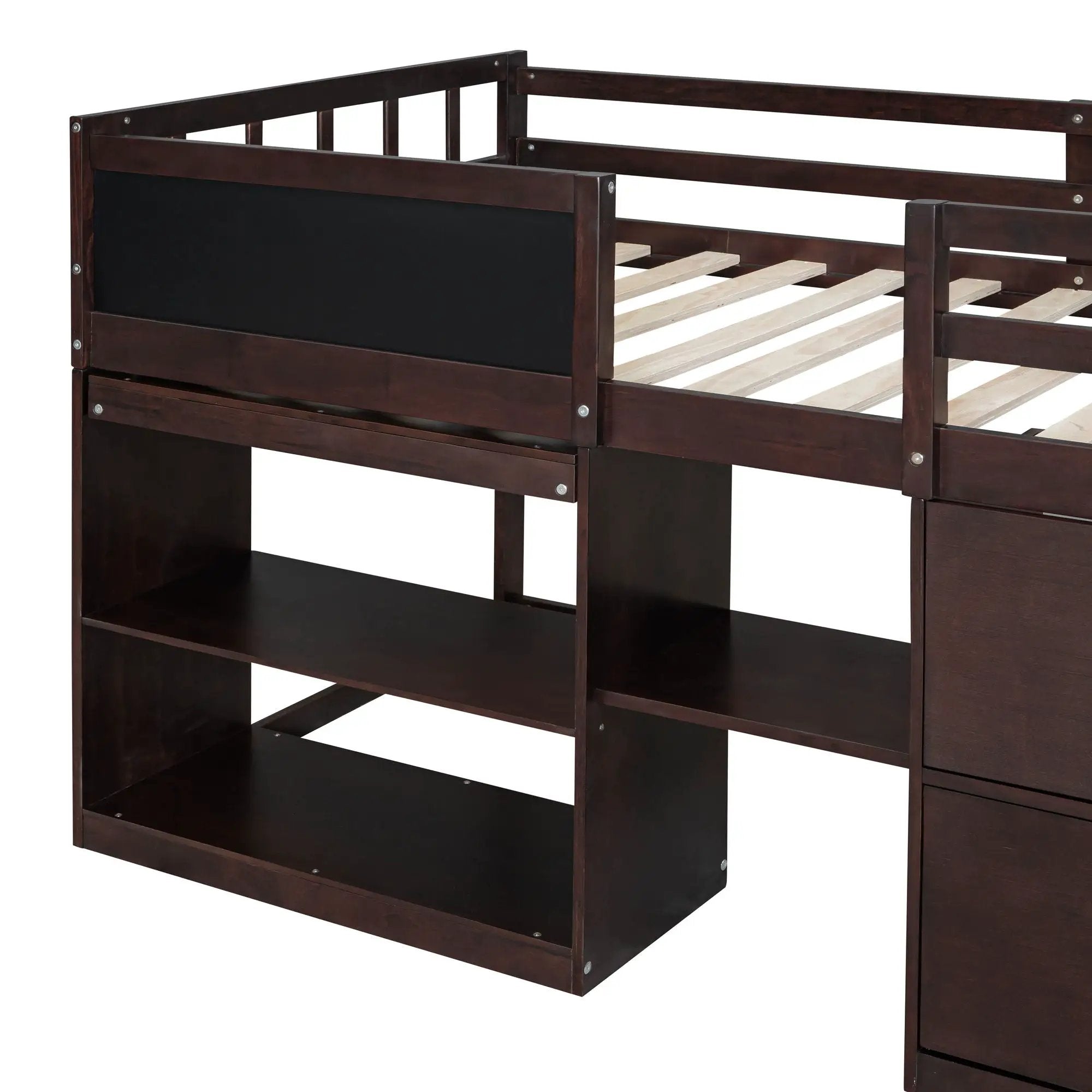 Low Loft Bed With Rolling Desk, Shelf And Drawers by HouseOfZazla