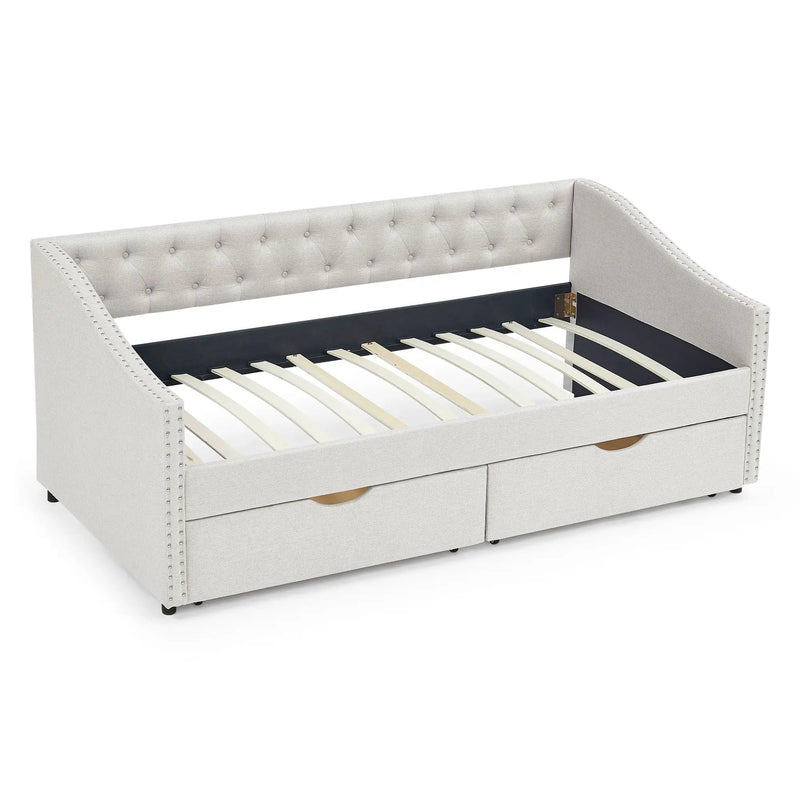 Upholstered Tufted Daybed With 2 Drawers, Waved Arms by Unique Piece Furniture
