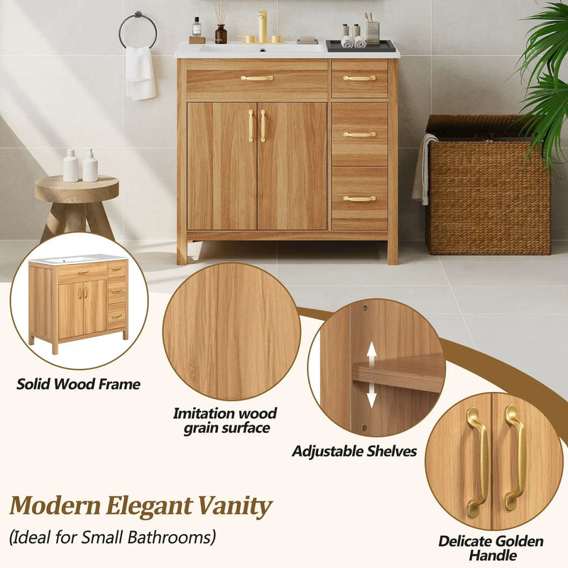Bathroom Vanity, 2 Soft Close Doors, 3 Soft Close Drawers, Adjustable Shelf - Wood by HouseOfZazla