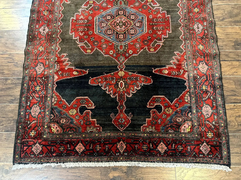 Antique Persian Tribal Rug 5x7, Geometric Wool Carpet, Kurdish Senneh Rug by Jewel Rugs
