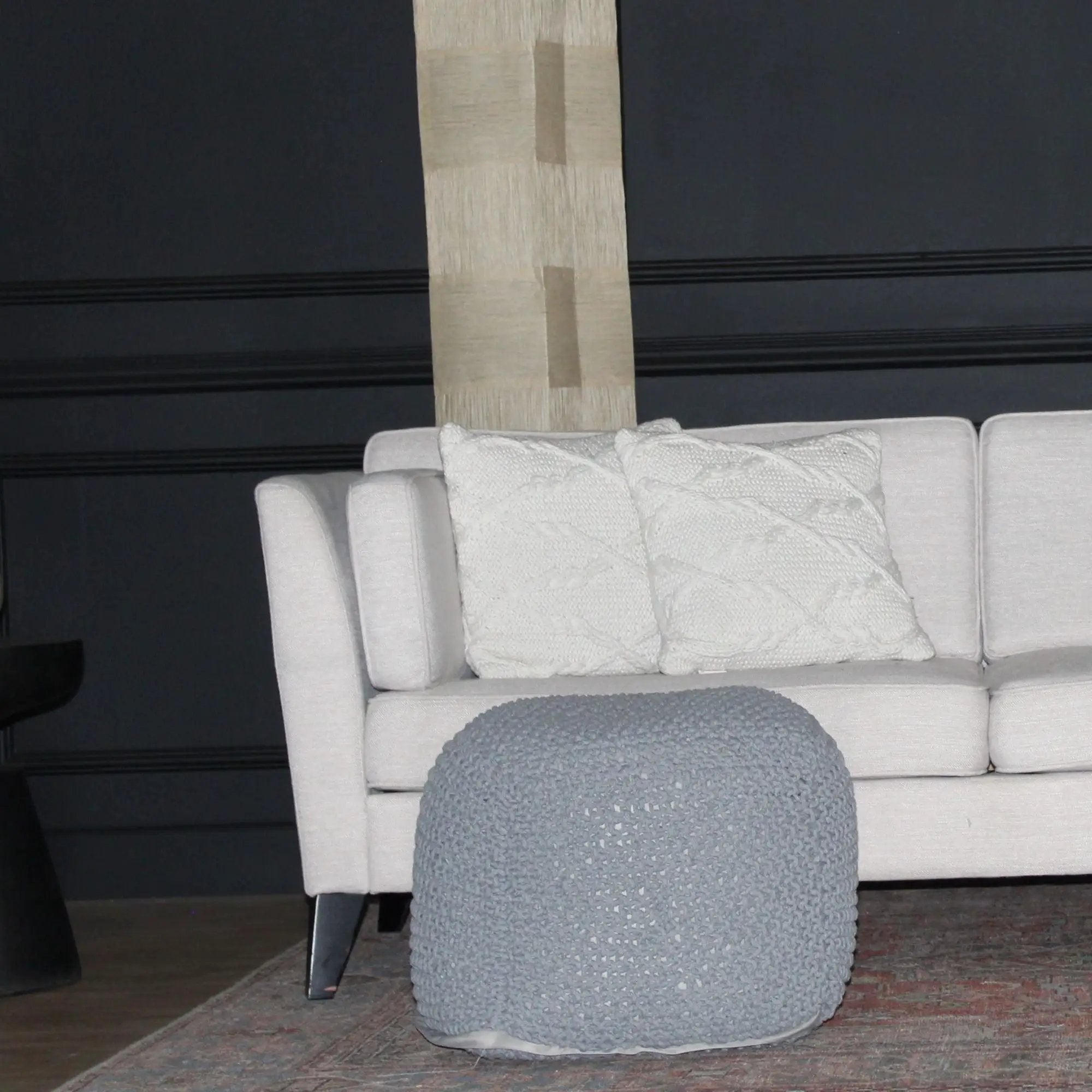 Semi Rounded Pouf, Cable Knitted, Perfect Seating by Unique Piece Furniture