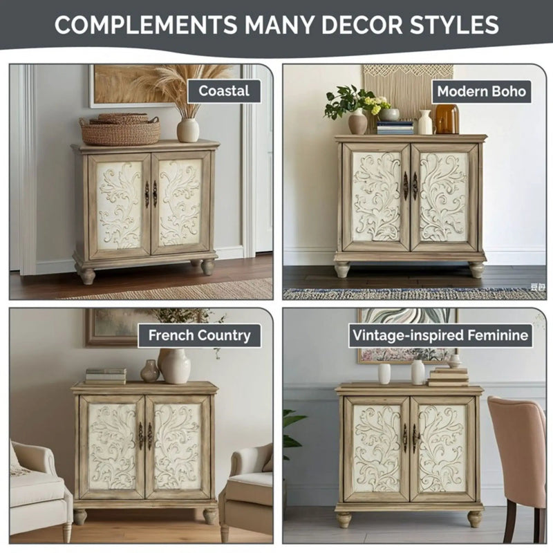 Driscoll - 2 Door Cabinet With Floral Design - Reclaimed Natural by Unique Piece Furniture