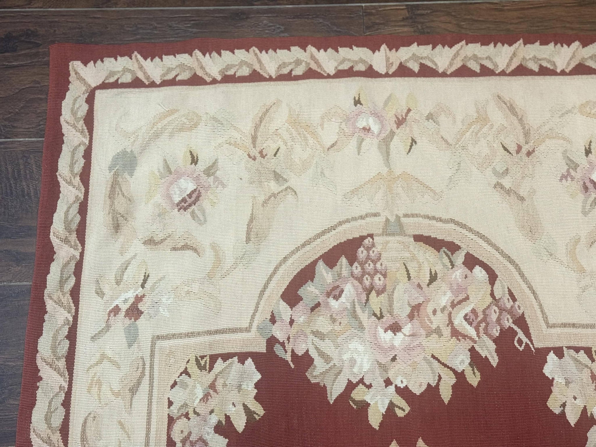 Aubusson Runner Rug 3x10, European Design, Red and Beige, Elegant, Handmade Wool Rug by Jewel Rugs