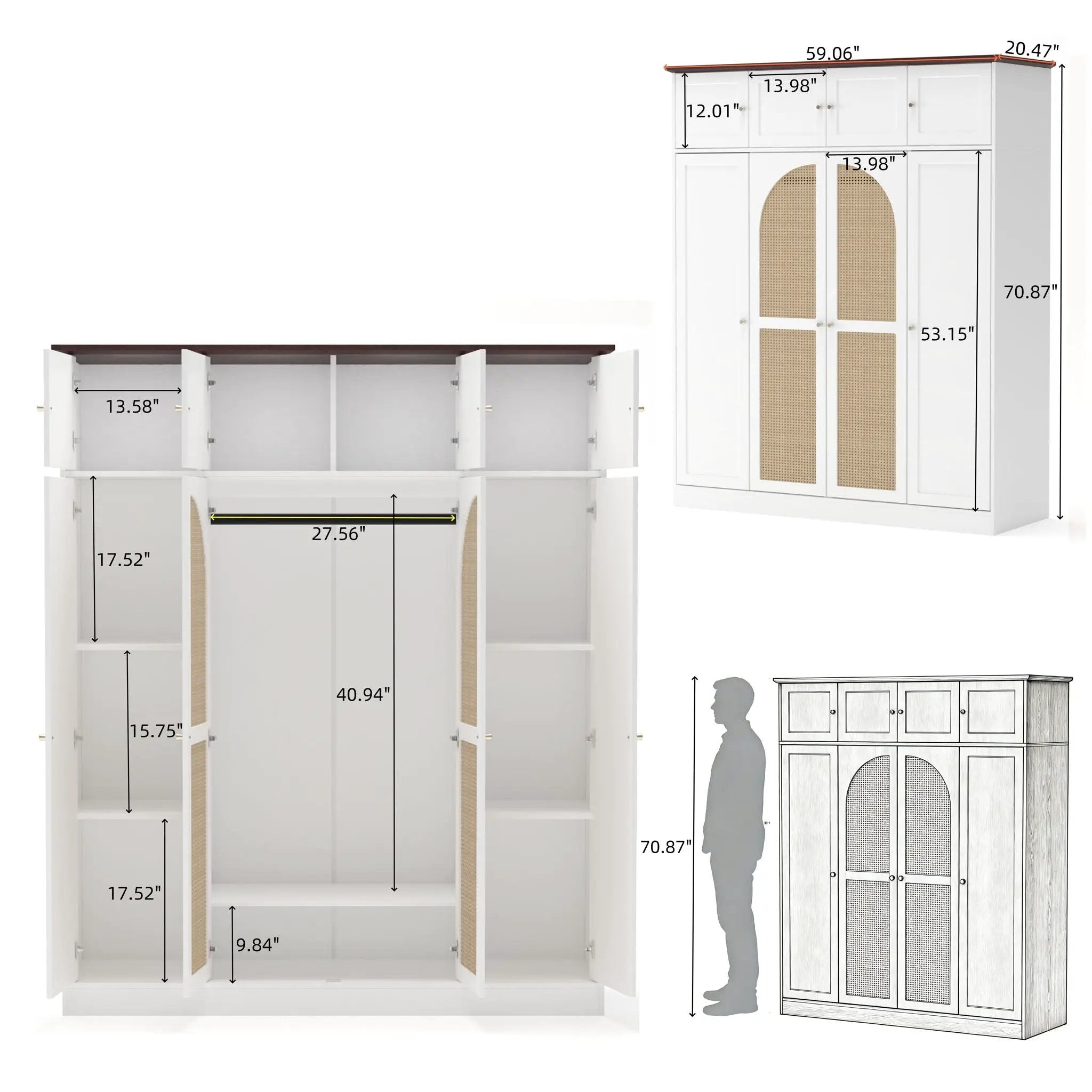 8 Door Armoire Wardrobe With Adjustable Shelves And Hanging Rod by Unique Piece Furniture