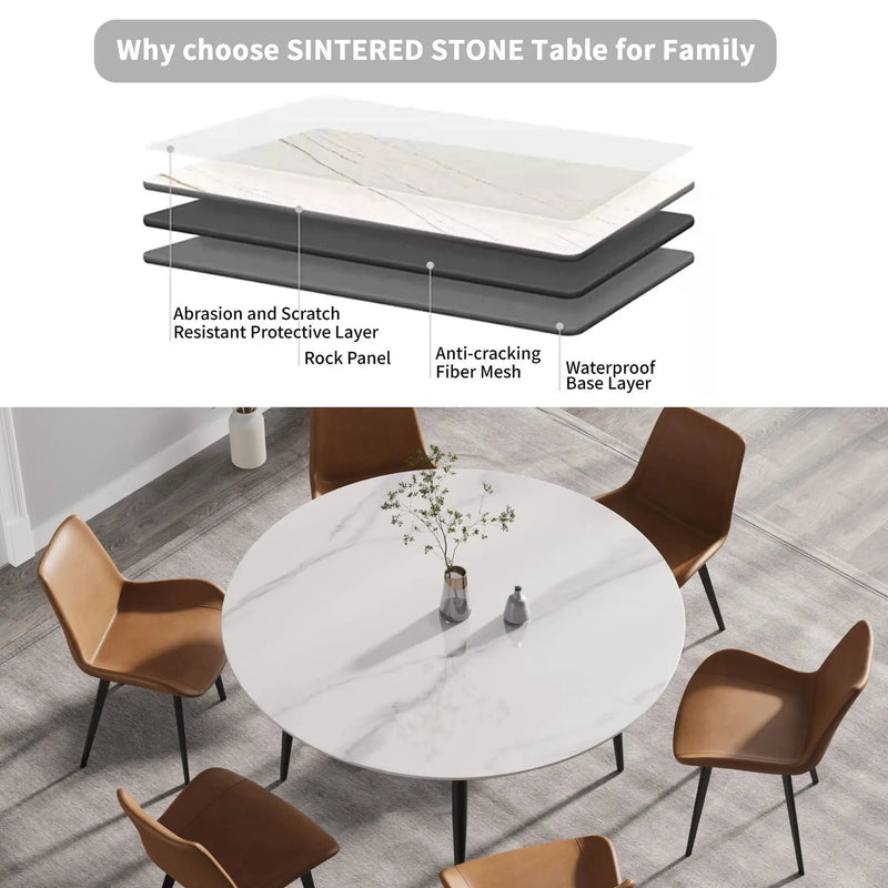 Modern Man-Made Stone Round Metal Dining Table-Position For 6 People by HouseOfZazla