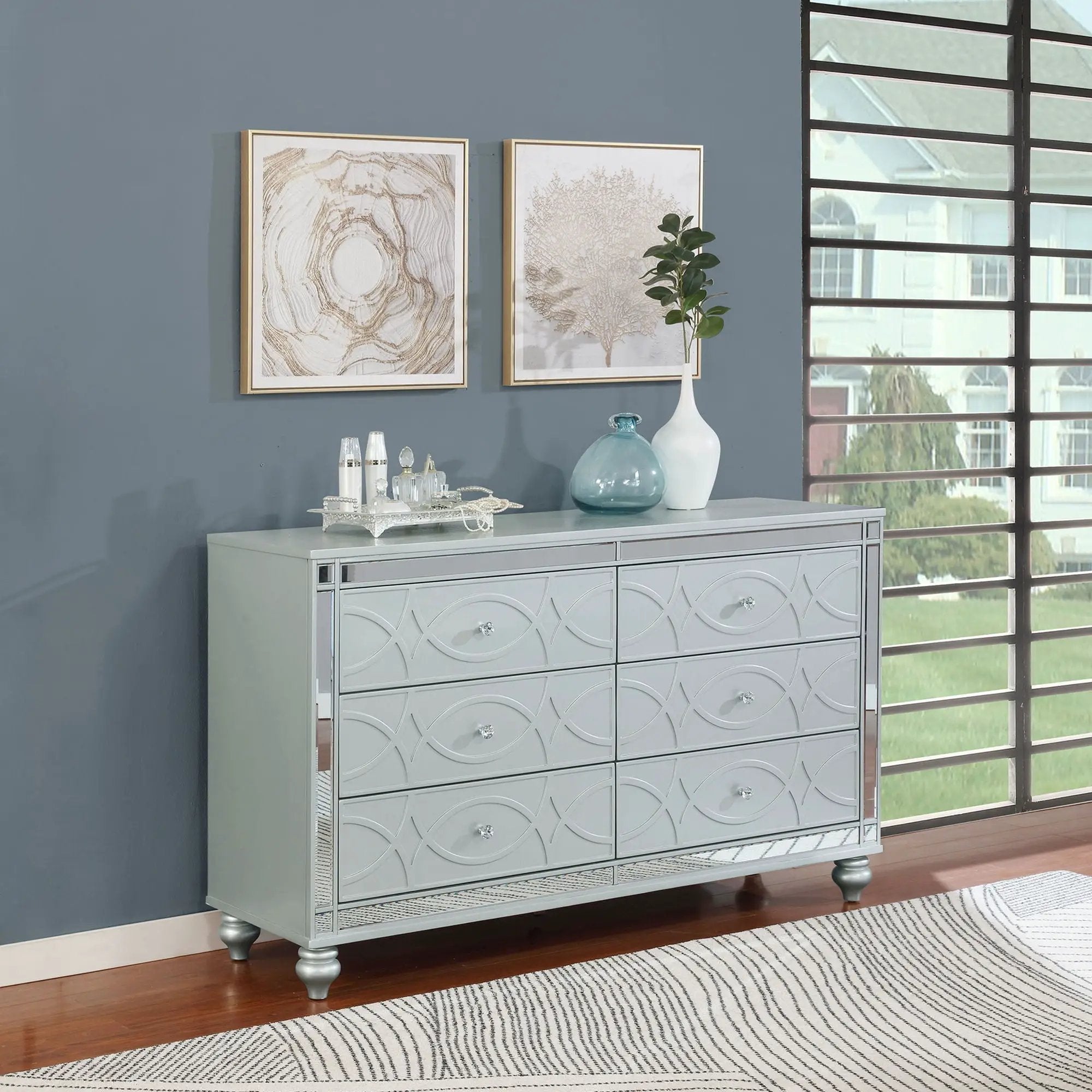 Arabesque - 6 Drawer Dresser - Silver by HouseOfZazla