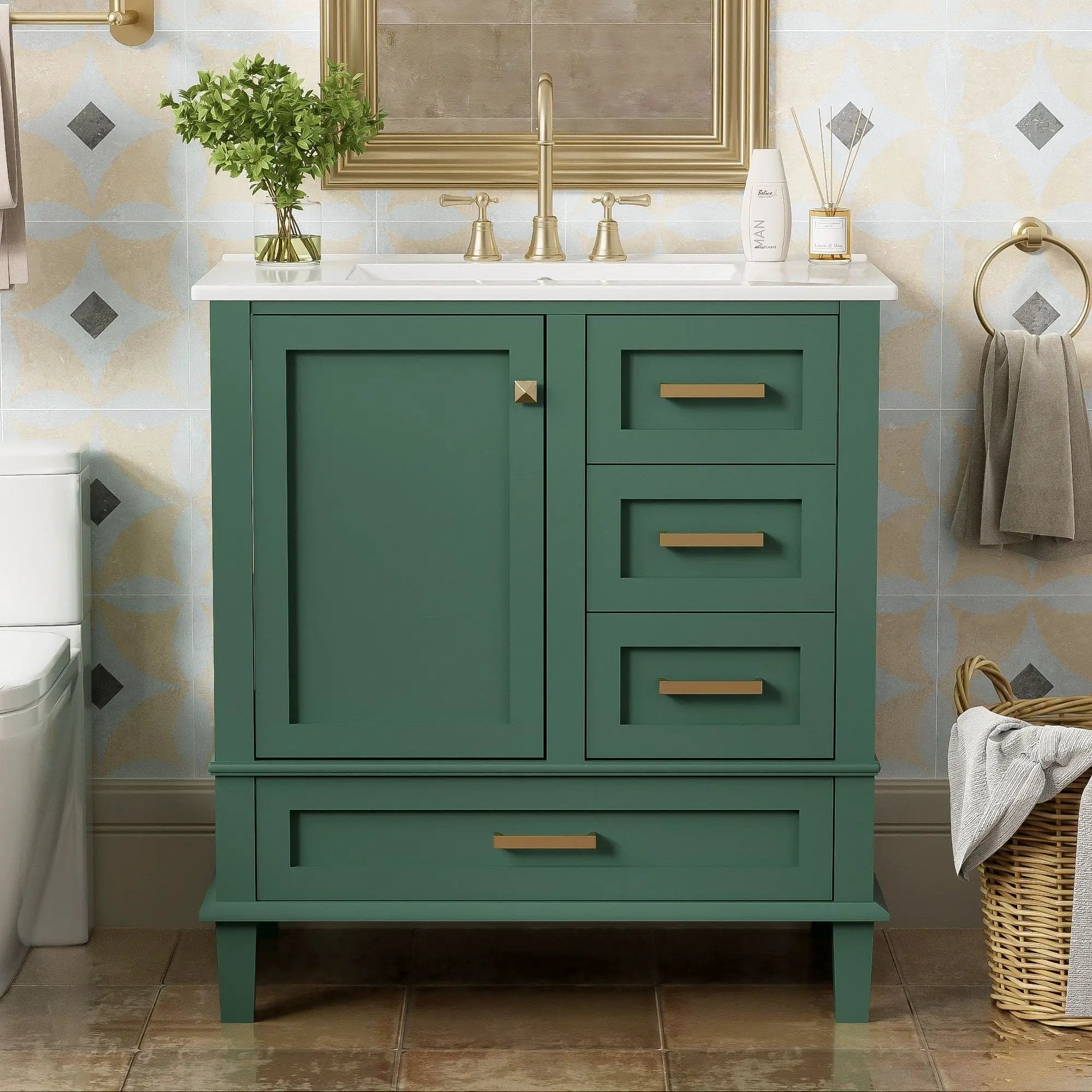 Bathroom Vanity, Modern Bathroom Cabinet With Sink Combo Set, Bathroom Storage Cabinet With A Soft Closing Door And 3 Drawers, Solid Wood Frame by HouseOfZazla