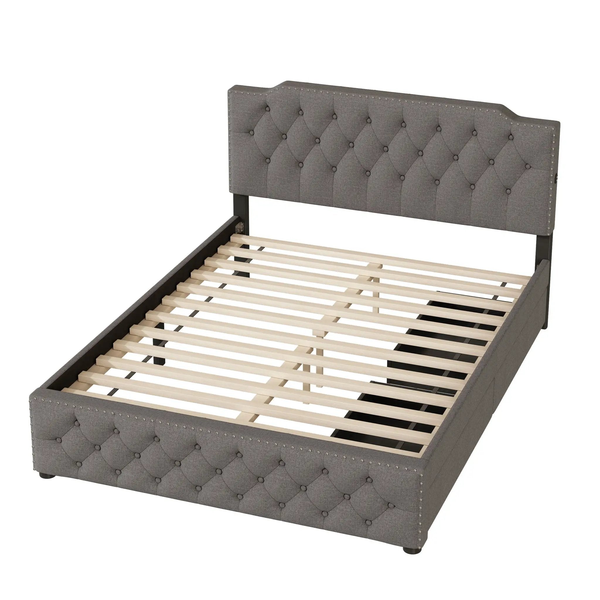Upholstered Platform Bed With 2 Drawers And 2 Sets Of USB Ports On Each Side, Fabric by Unique Piece Furniture