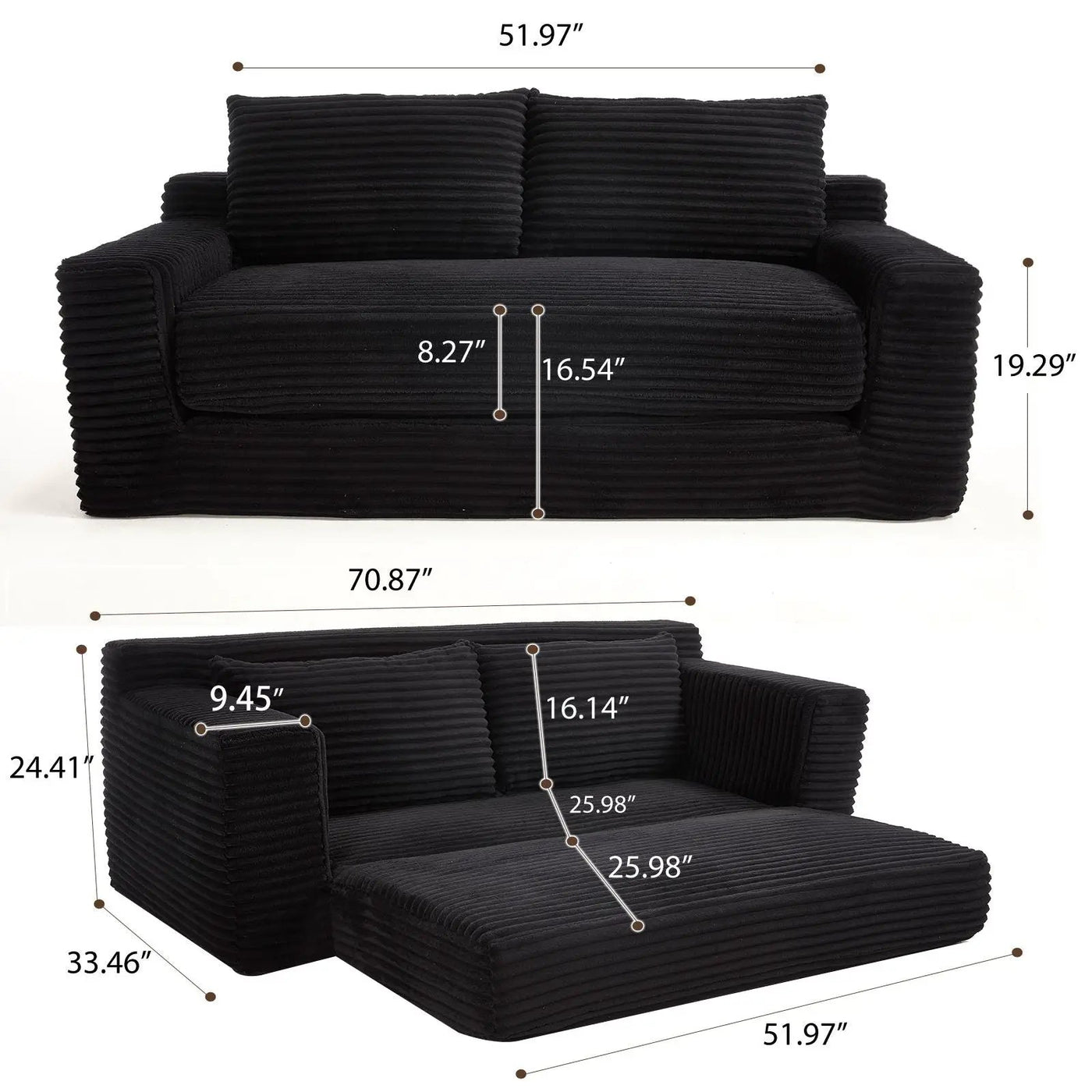 Convertible Loveseat Sofa Bed With Memory Foam & Steel Frame by Unique Piece Furniture