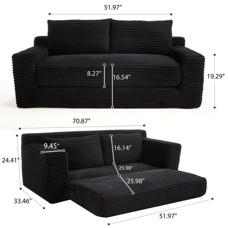Convertible Loveseat Sofa Bed With Memory Foam & Steel Frame by Unique Piece Furniture