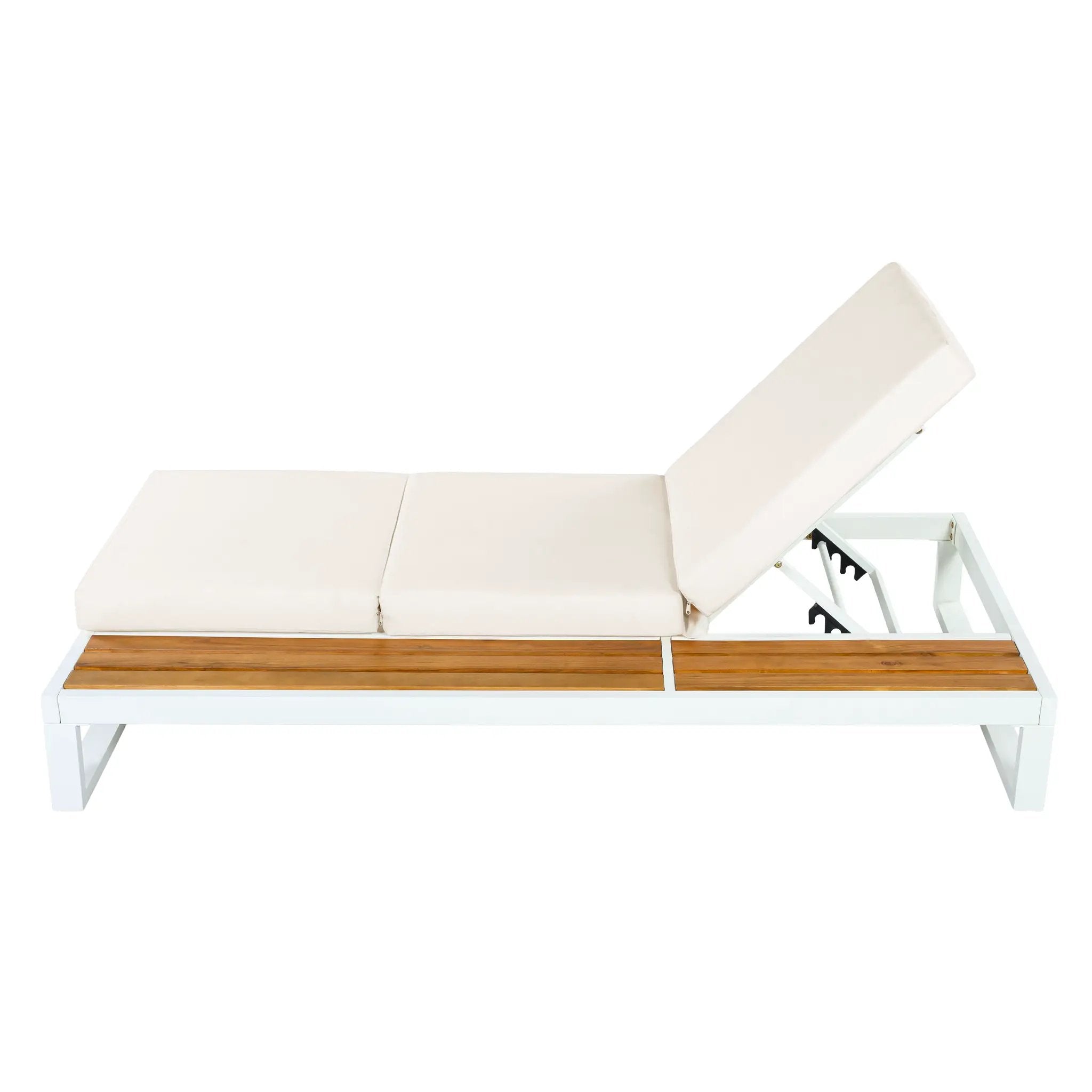 White Iron & Teak Finish Chaise Lounge Set by HouseOfZazla