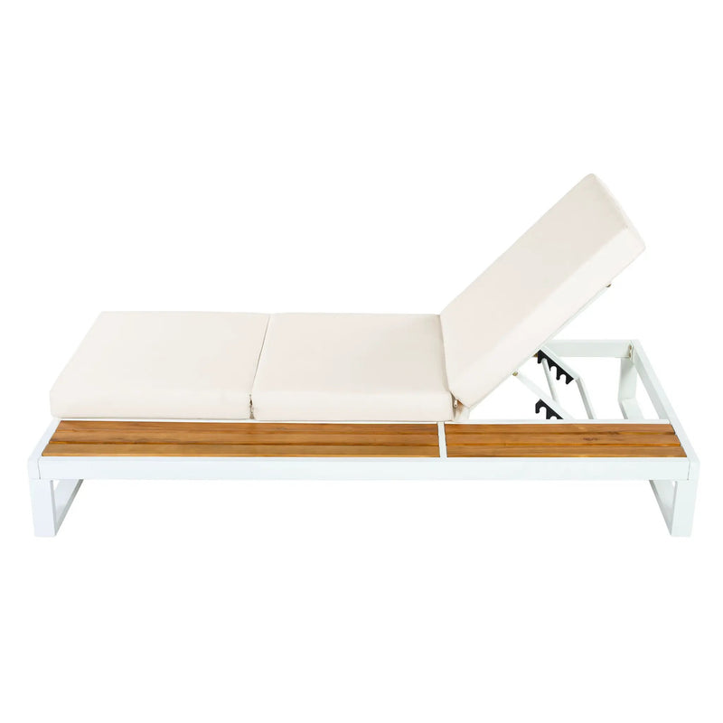 White Iron & Teak Finish Chaise Lounge Set by HouseOfZazla